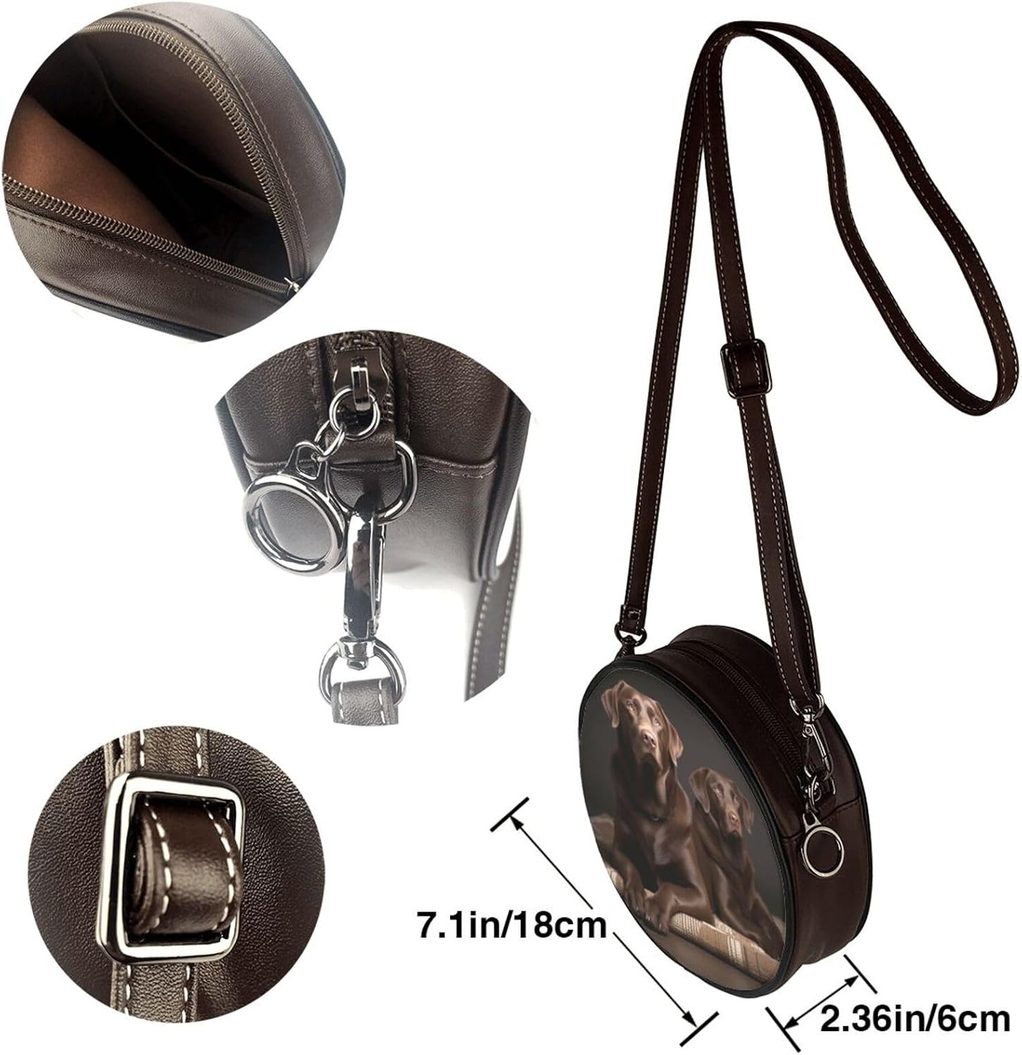 Brown Labrador Retriever Shoulder Bag for Women PU Leather Purses Retro Clutch Handbags with Zipper & Removable Strap for Daily Use, Phone Wallet, Trendy Ladies Crossbody Bag image 5