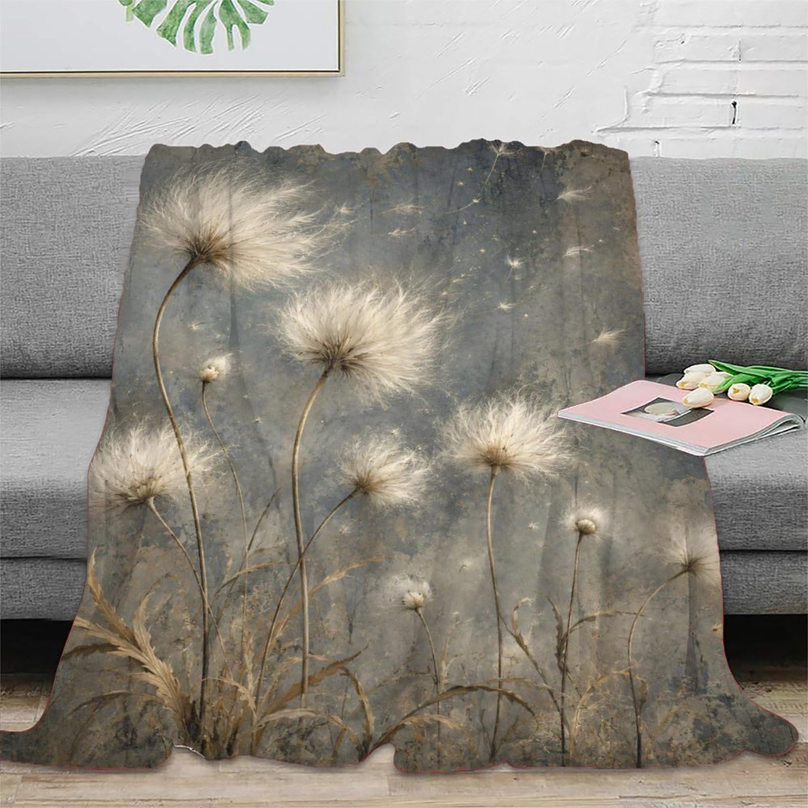 H3B8U2Y5 Dandelion Seeds Neutral Throw Blanket, Textured Nature, TV