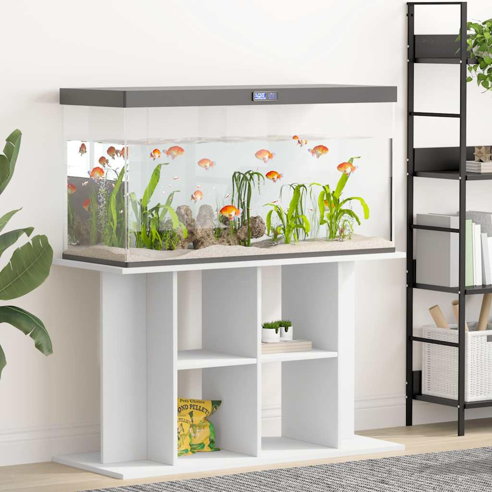 Gecheer 100 cm Aquarium Stand Sturdy Engineered Wood White for Fish Tank Storage Living Room Bedroom Fish Room 833583