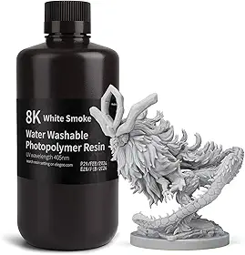 ELEGOO Resina lavável 8K para impressora 3D Fumaça branca 1KG - Resina de fotopolímero padrão de cura UV 405nm para impressão 3D LCD/MSLA/DLP