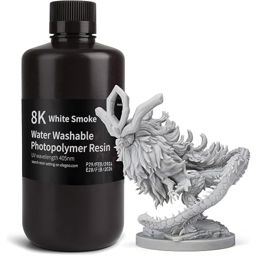 ELEGOO 8K Water Washable Resin 405nm LCD UV-Curing Photopolymer 3D Printer Resin Best for 12K/14K/16K Saturn Mars Jupiter LCD MSLA DLP 3D Printer 1000Gram White Smoke