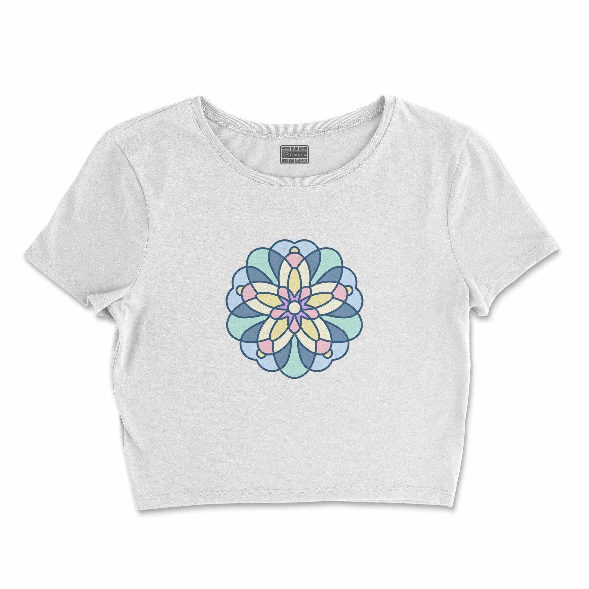 Bona Basics, Digitally Printed, Women's Basic Crop-Top,%100 Cotton, White, Casual, Women's Tops, Size: XL