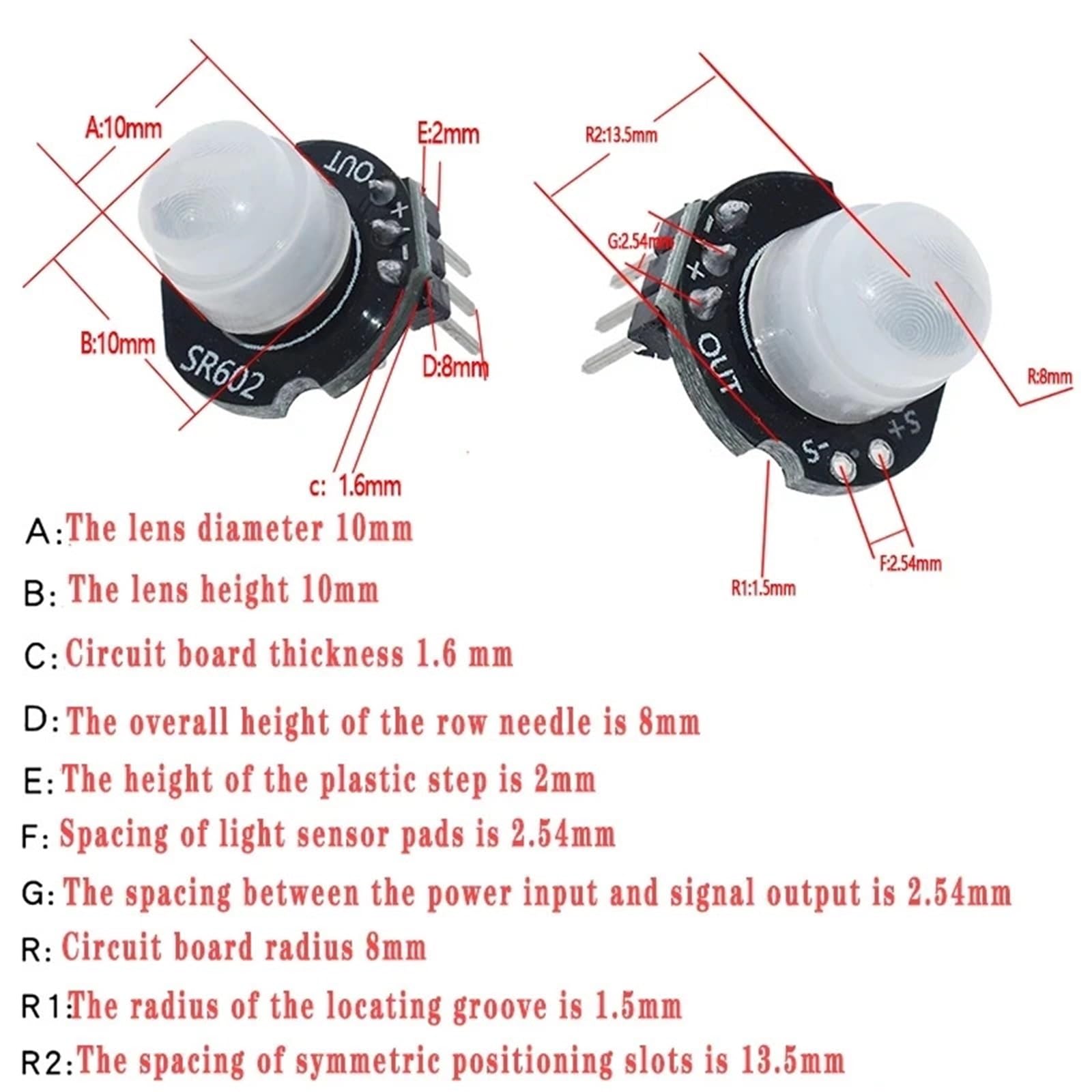Módulo Detector de Movimiento Mini SR602, Kit PIR infrarrojo piroeléctrico, Interruptor sensorial, Soporte for Bricolaje con Lente