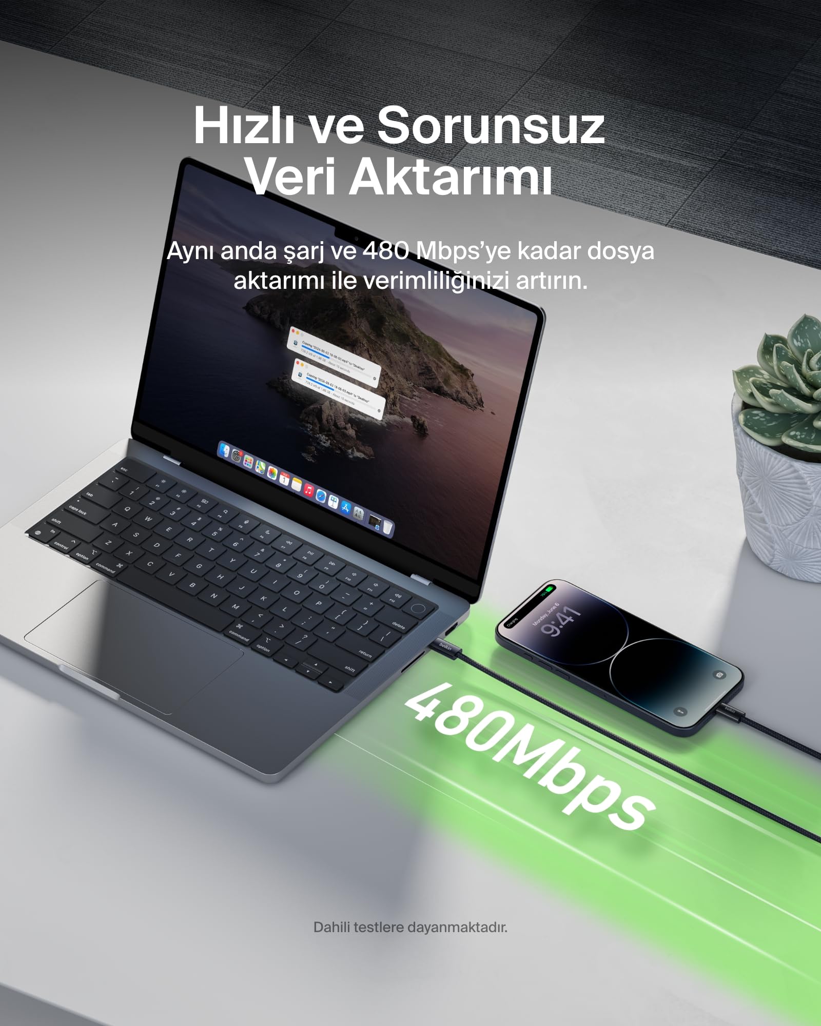 Belkin 2'li Örgülü USB-C - Lightning Kablo, 1,5 m, iPhone 14 ve önceki modeller, 9. Nesil iPad ve AirPods için hızlı şarj kablosu, Siyah