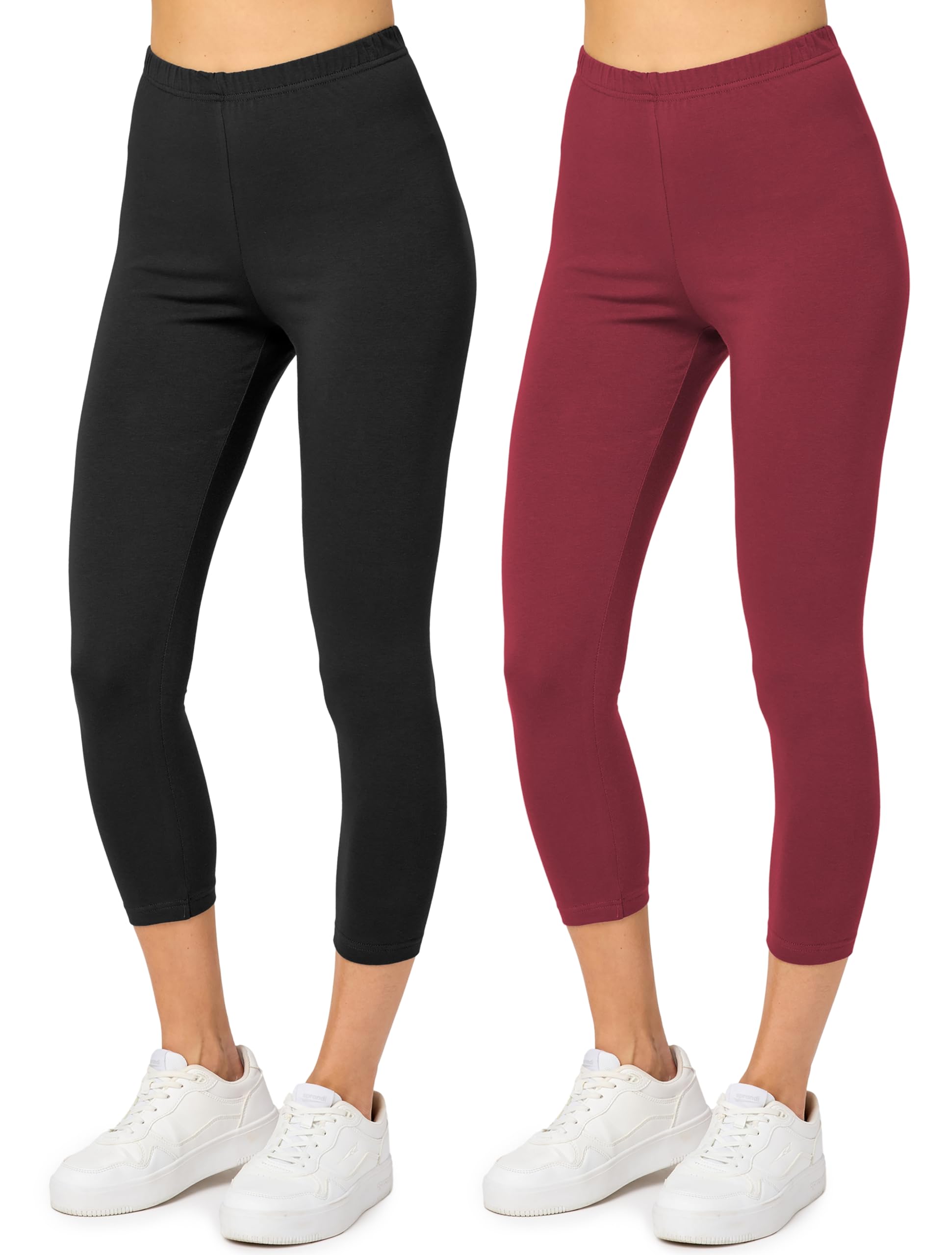 Merry Style 2er Pack Damen Leggings 3/4 aus Baumwolle mit Stretch – Leichte Capri Leggings Damen aus atmungsaktiver, elastischer Baumwolle, ideal für Yoga Sport MS10-199