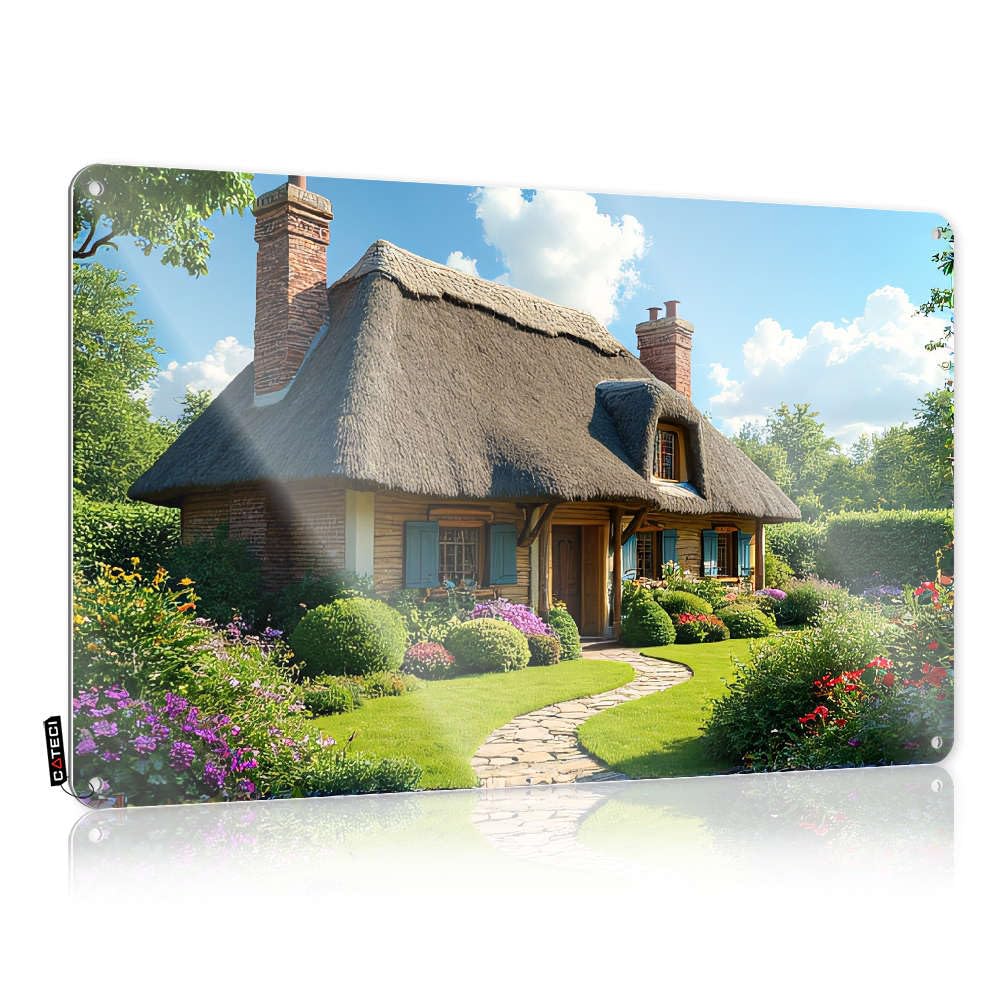 Fzfn Colour Decoration Rustic Wall Decor | A Charming Cottage Surrounded By Vibrant Flowers. Indie For Classroom Home(30X40cm)
