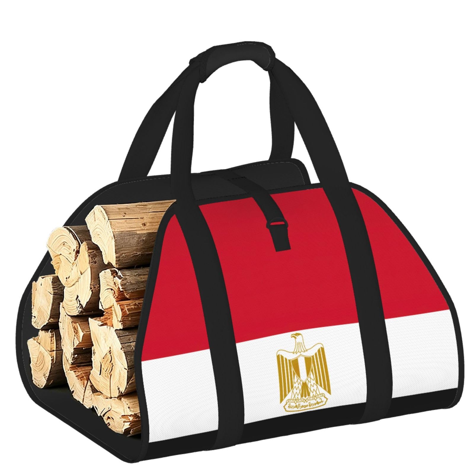 Egyptian flag Printed Firewood Log Carrier, Large Tote Bag with Reinforced Handles for Camping Fireplace Home