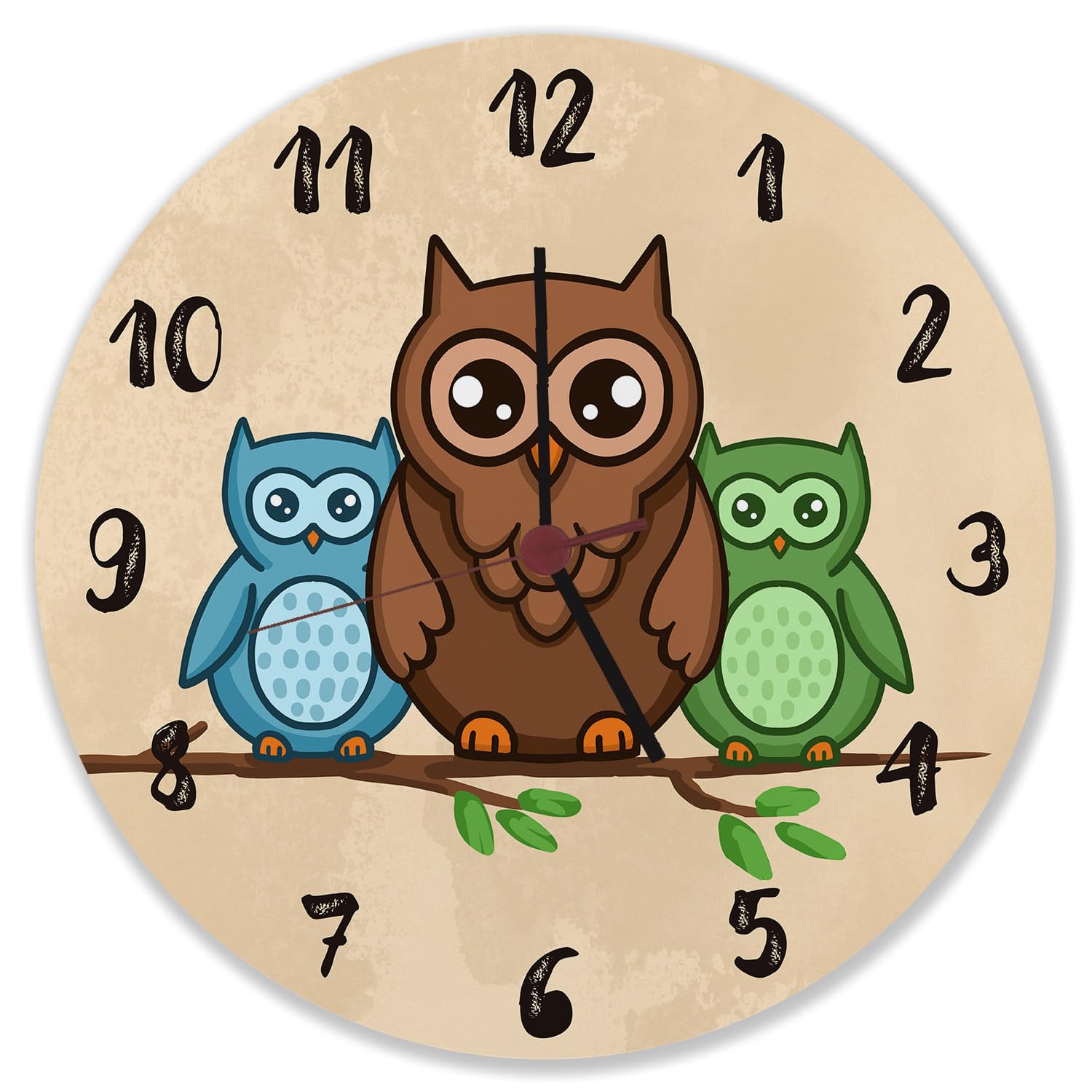 speecheese Eulen auf AST Wanduhr Uhr für Kinder mit süßem Tiermotiv als Dekoration für das Kinderzimmer mit niedlichen Vögeln