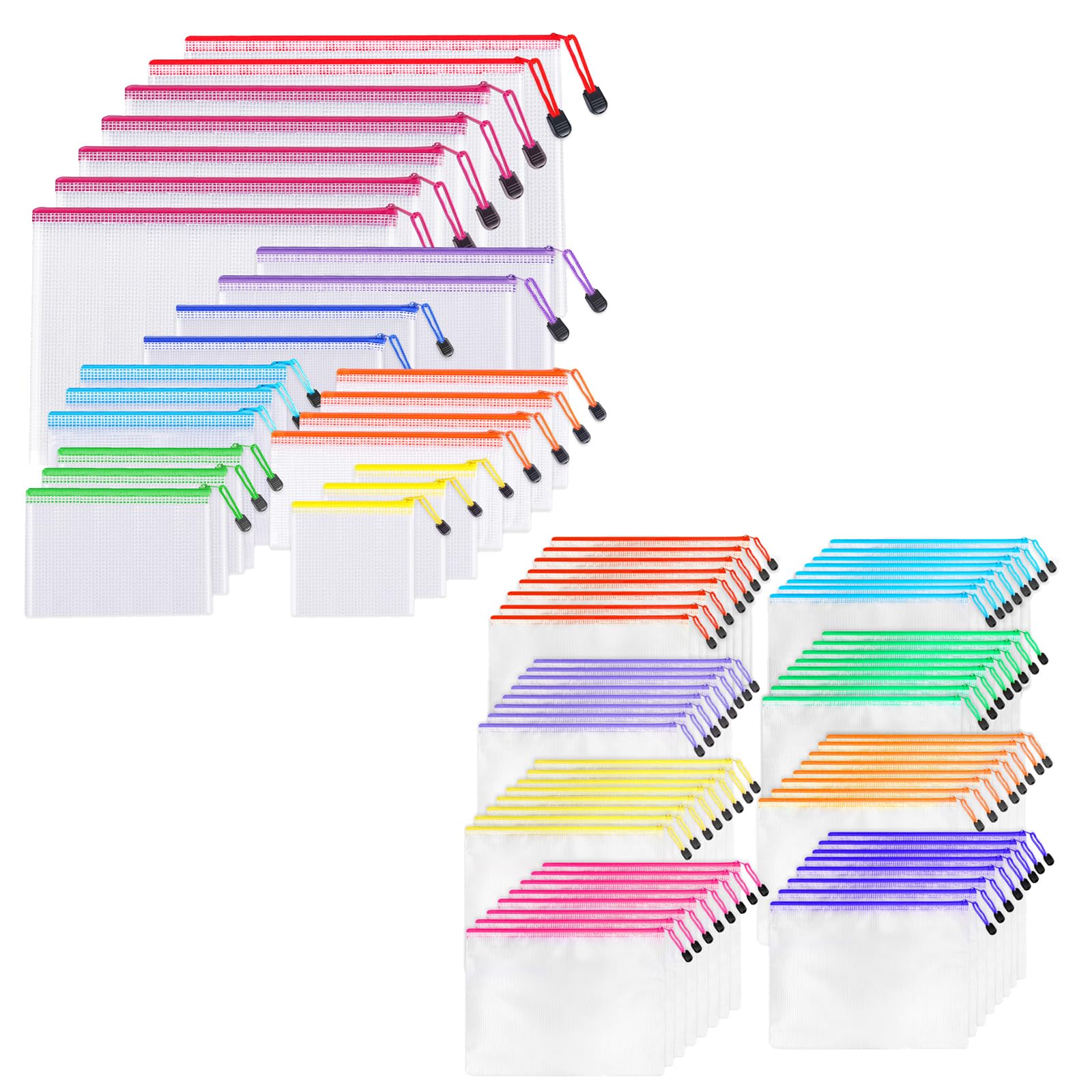88pcs Mesh Zipper Pouch Bags - 8 Sizes Plastic Zipper Pouches for Organization, Mesh Bags with Zipper, Waterproof Clear Travel Pouches, UMETDO File Bag with Zipper for Office Supplies