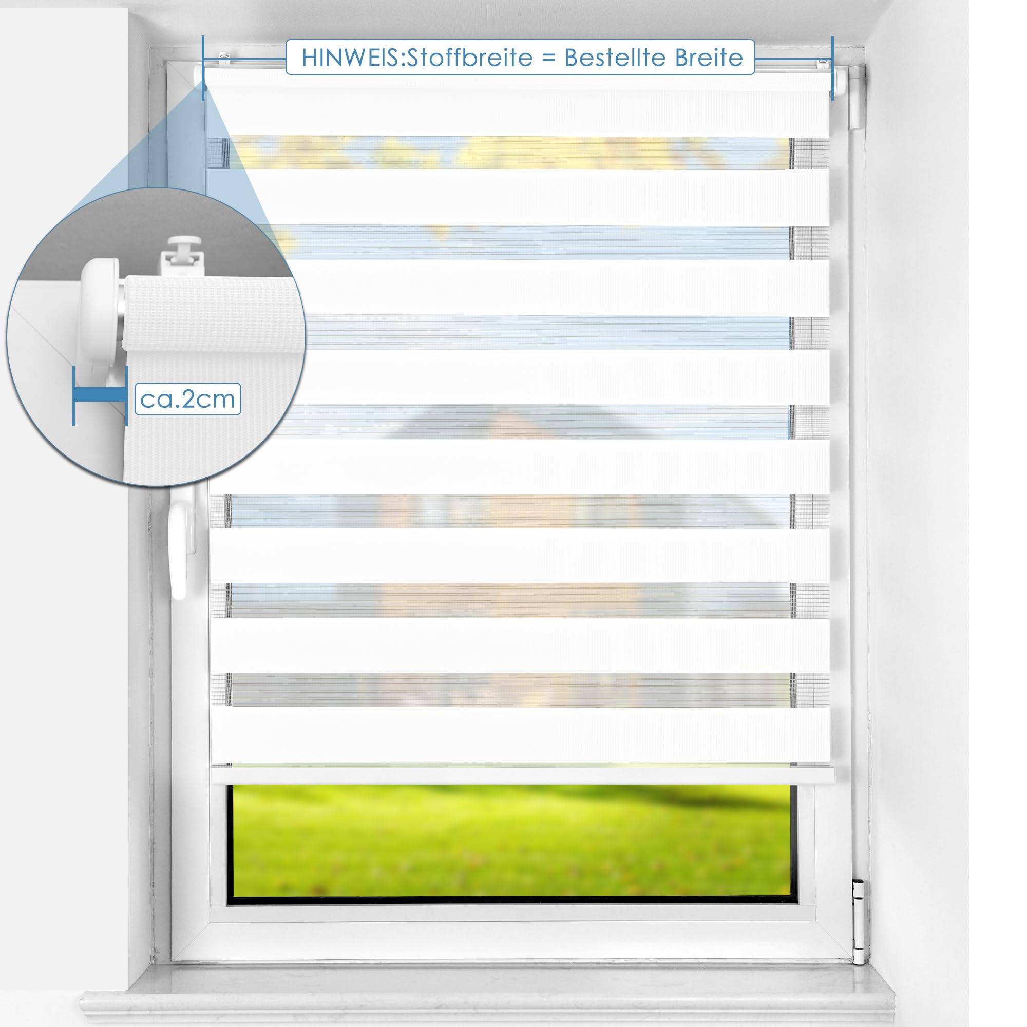 SBARTAR Doppelrollo schnurlos Klemmfix Rollos für Fenster ohne Bohren & zum Bohren, Weiß B105 x H120 cm (Stoffbreite 105 cm), Drücken Und Ziehen Springrollos, Lichtdurchlässig Aber Blickdicht | Klemmfix Rollos für Fenster ohne Bohren & zum Bohren Drücken