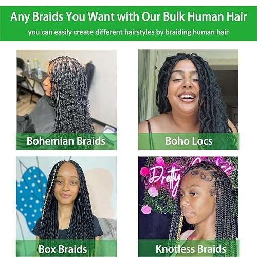 Miniatura 6 de Cabello humano micro trenzado a granel, ondulado profundo, cabello humano virgen trenzado para micro trenzas, sin trama, extensiones de cabello