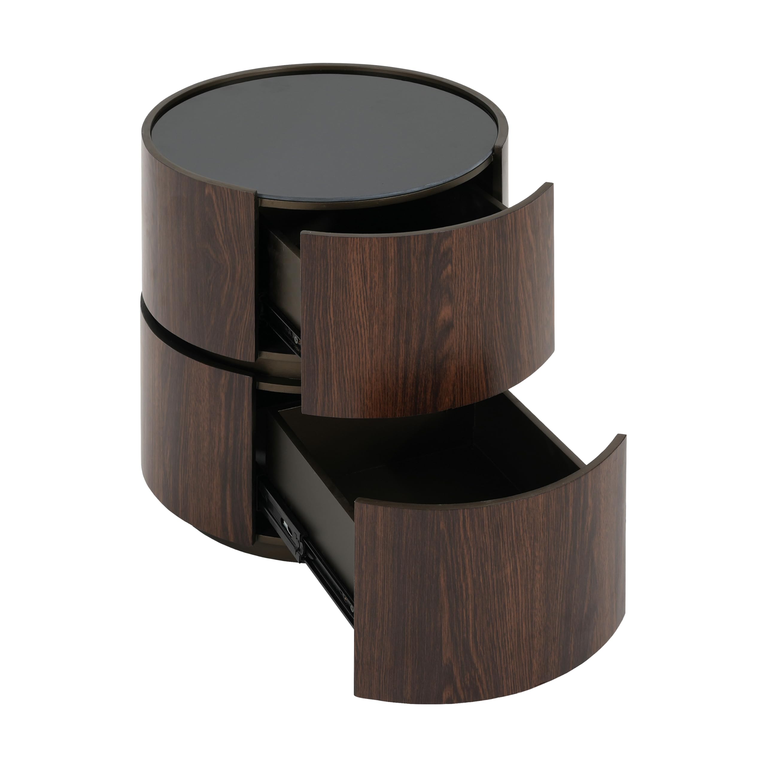 Italian High-End MDF Double-Layer Storage Round Side Table - Brown & Black Elegance