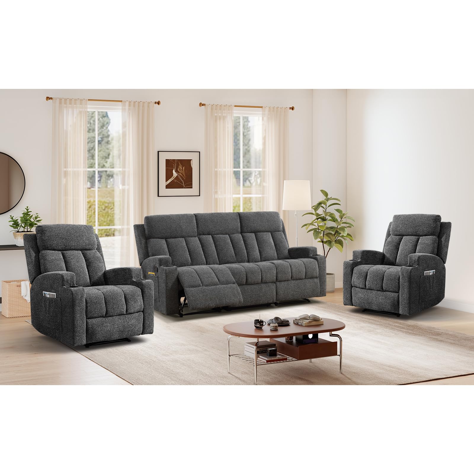 Dark Green / 2 Chairs+Loveseat