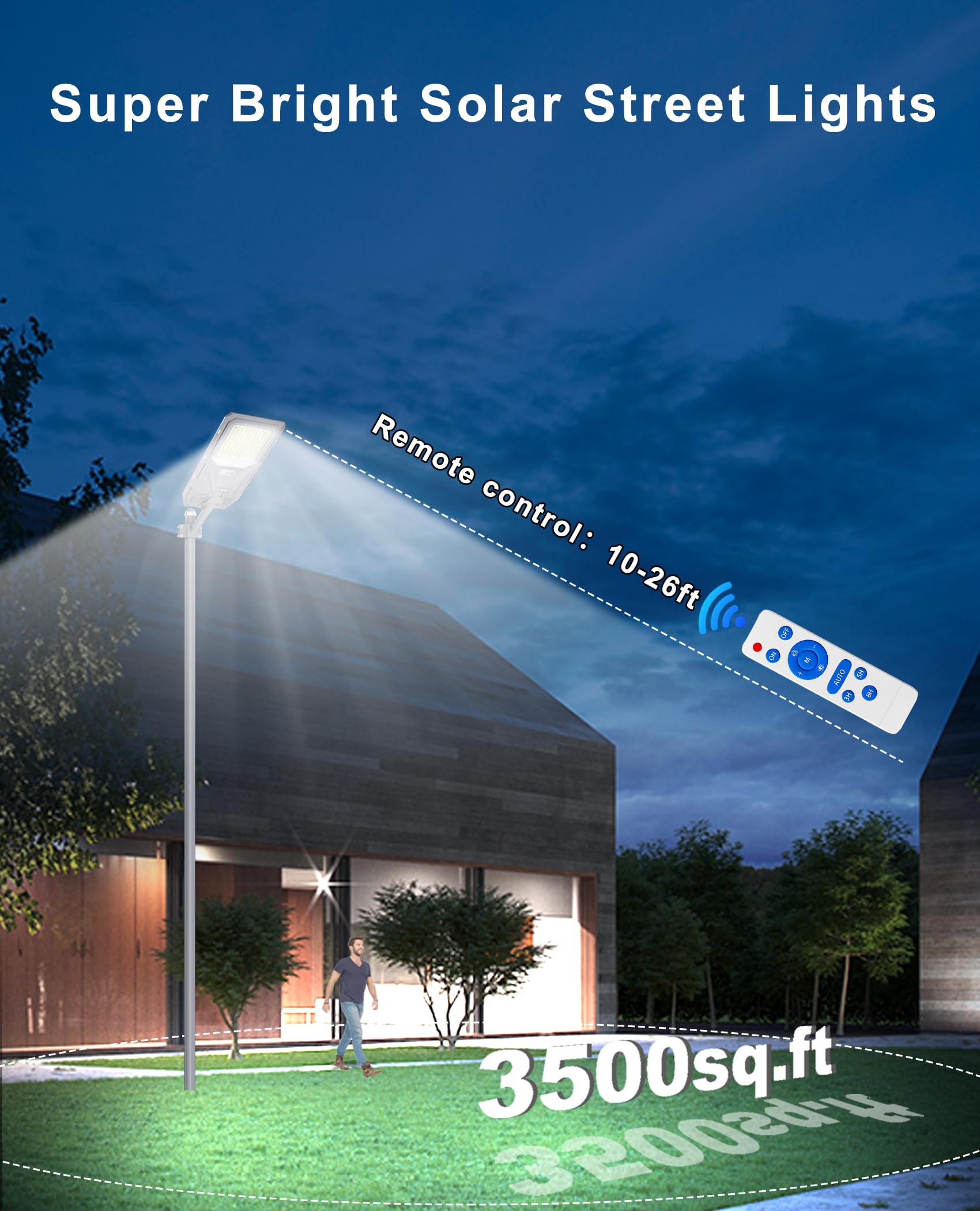 JAYNLT X-10000W Farolas Solares Exterior, 6500K Farola Solar Potente con Sensor de Movimiento, IP67 Impermeables Focos LED Exterior para Patio, Calzadas, Garage