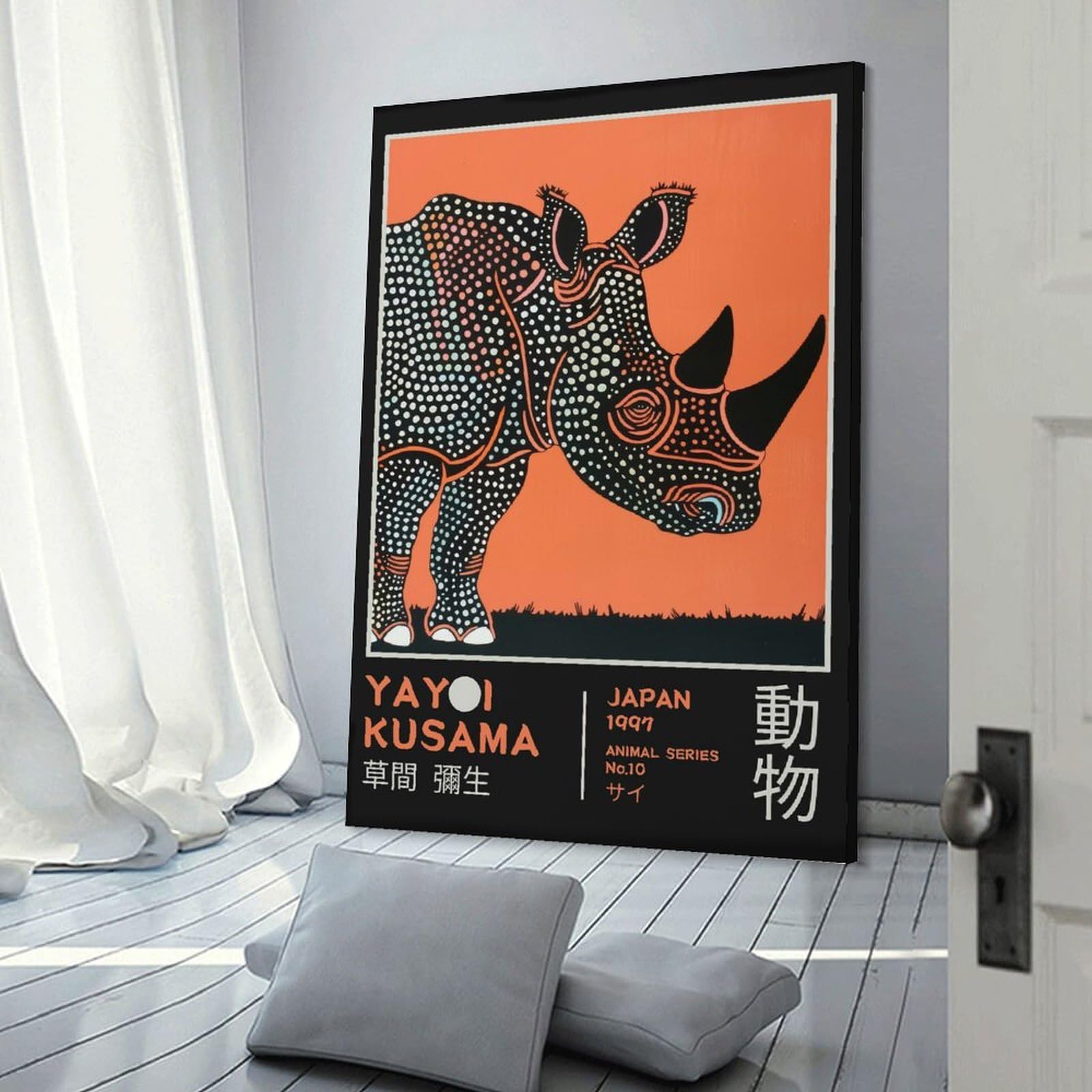 Junmoney Yayoi Kusama Rhino No.10 Exhibition Poster Home Decor Wall Art, 20x30inch(50x75cm), for Bedroom, Lounge Or Dressing Area, Canvas Wall Decor for Personal Spaces