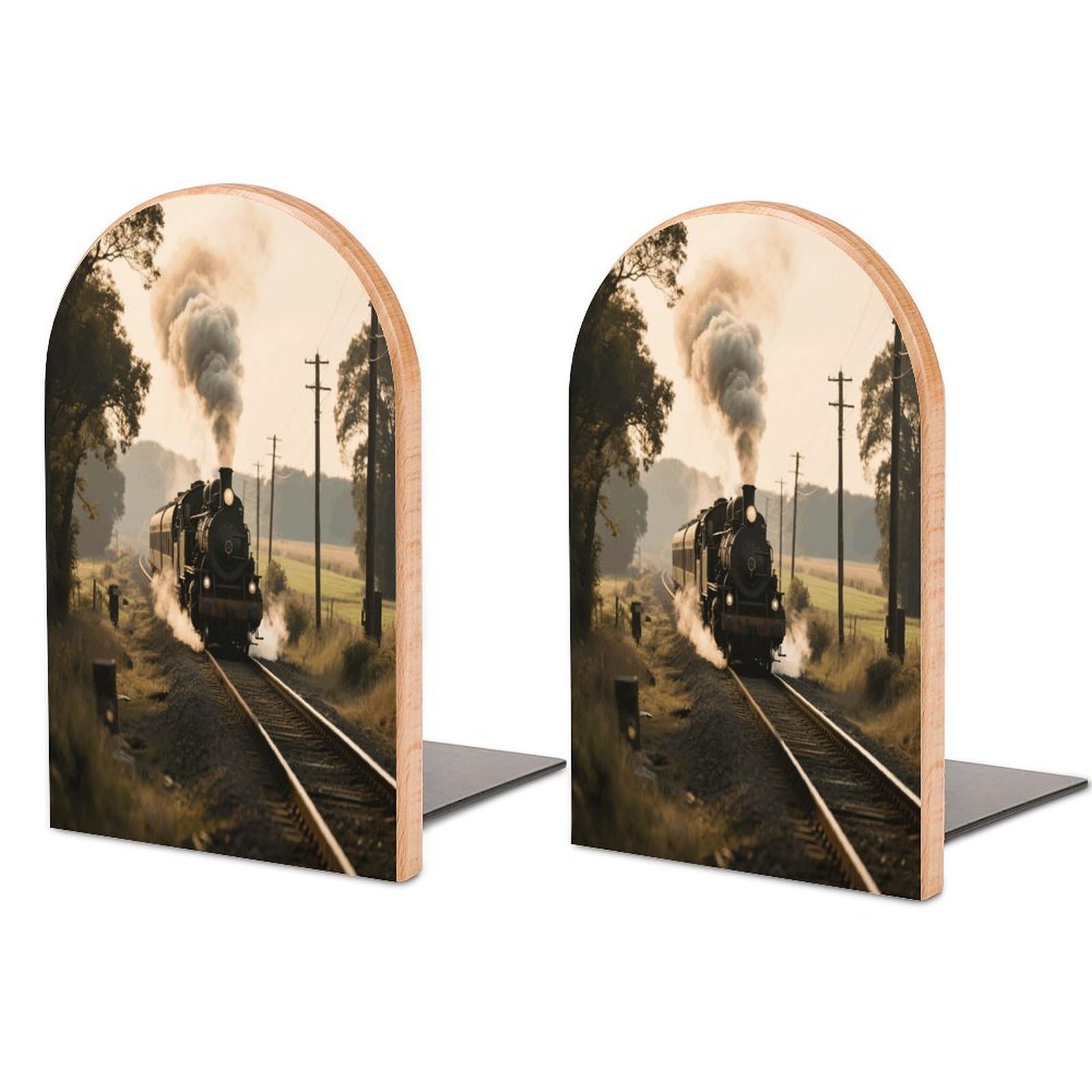 Sujetalibros de tren de madera para evitar la caída de libros