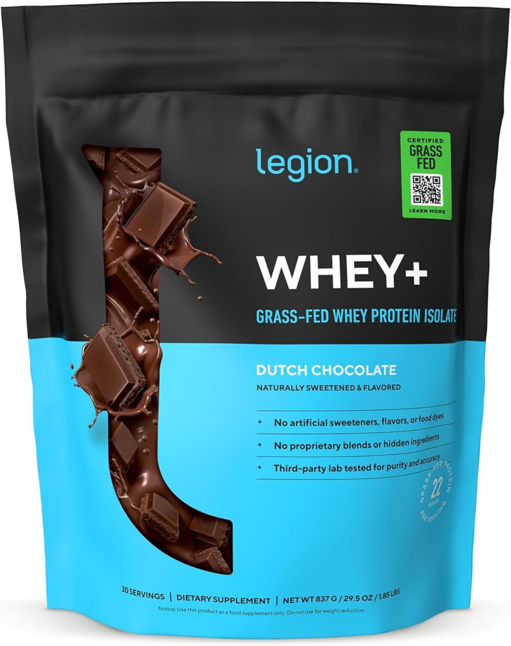 Whey+ Protein Whey Isolate from Grass Fed Cows (Chocolate, 30 Servings) - Whey Protein Isolate Powder Low Calorie, Non-GMO, Sugar Free, Lactose and Gluten Free, All Natural Protein Powder
