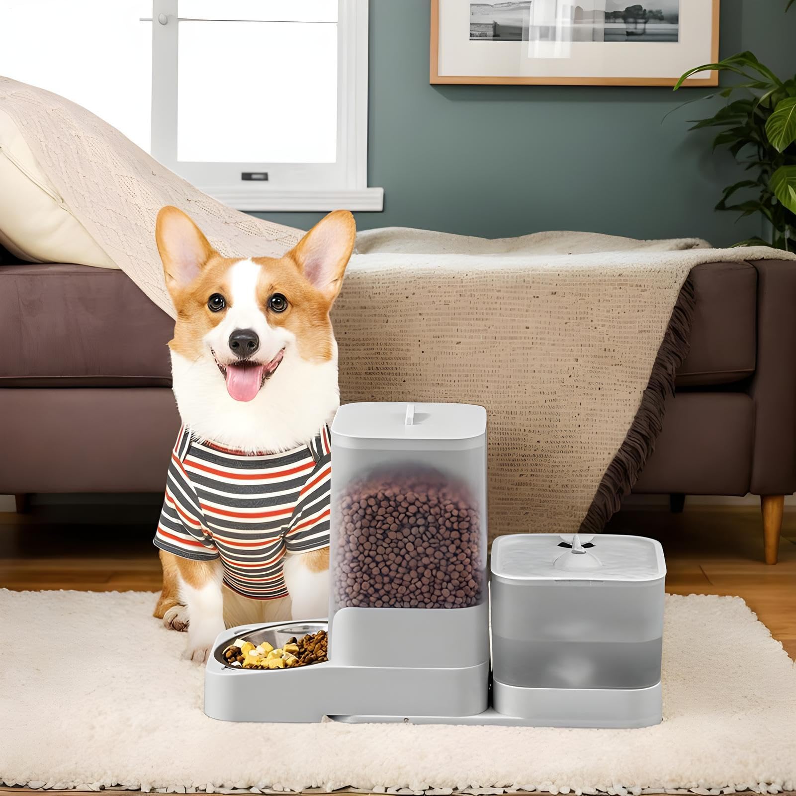 Automatisches Tierfutter - Katzenfutter Spender Mit Wasserspender - Trinkschale Mit Edelstahlschüssel Und Aufbewahrungsbehälter Für Kleine Mittlere Und Große Haustiere