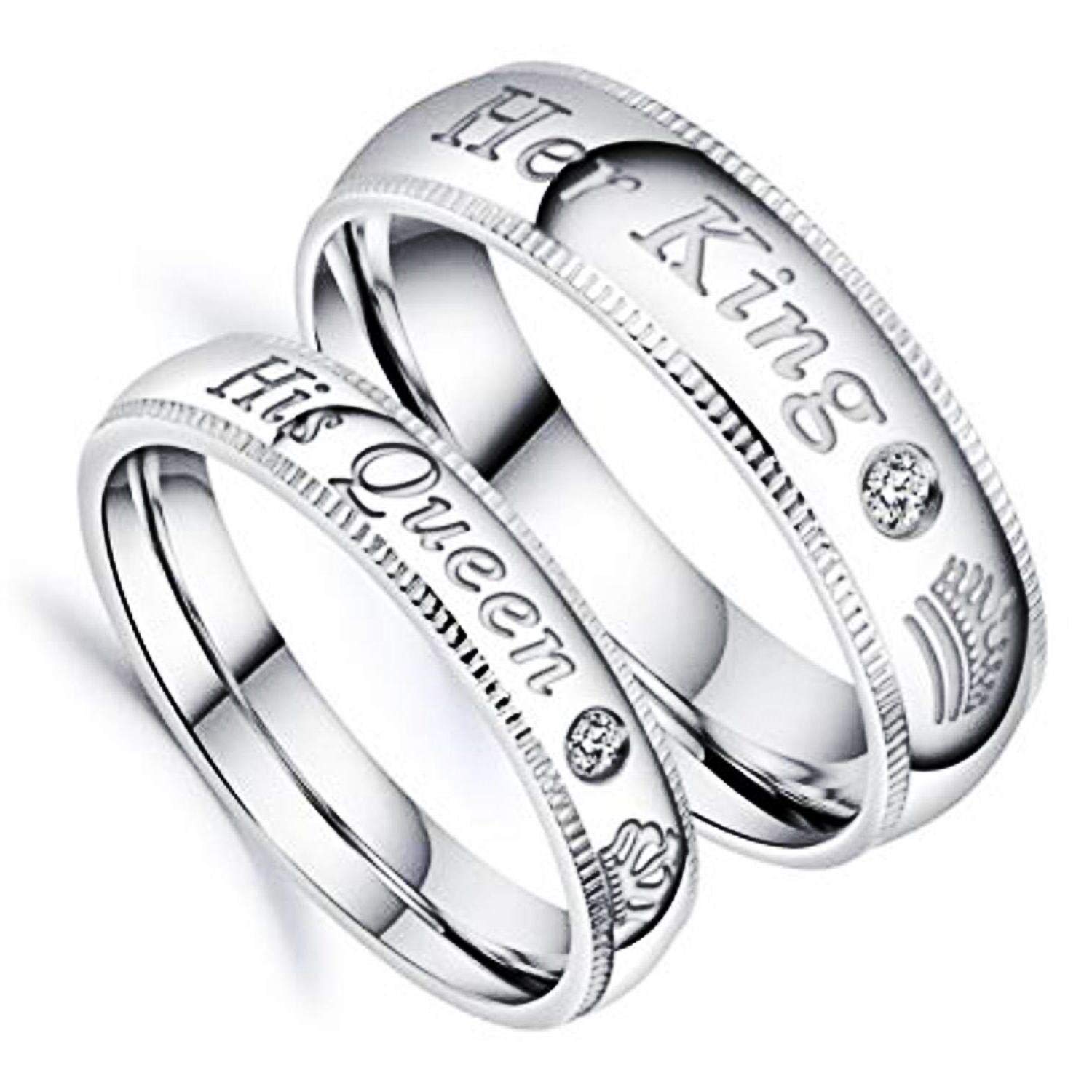 Couple Rings Crown King Queen Stylish Valentine Jewellery American Diamond Adjustable Love Heart Silver Finger Ring Set Combo for Women Girls Men Boys Girlfriend Lovers -CFR-M147-image-39