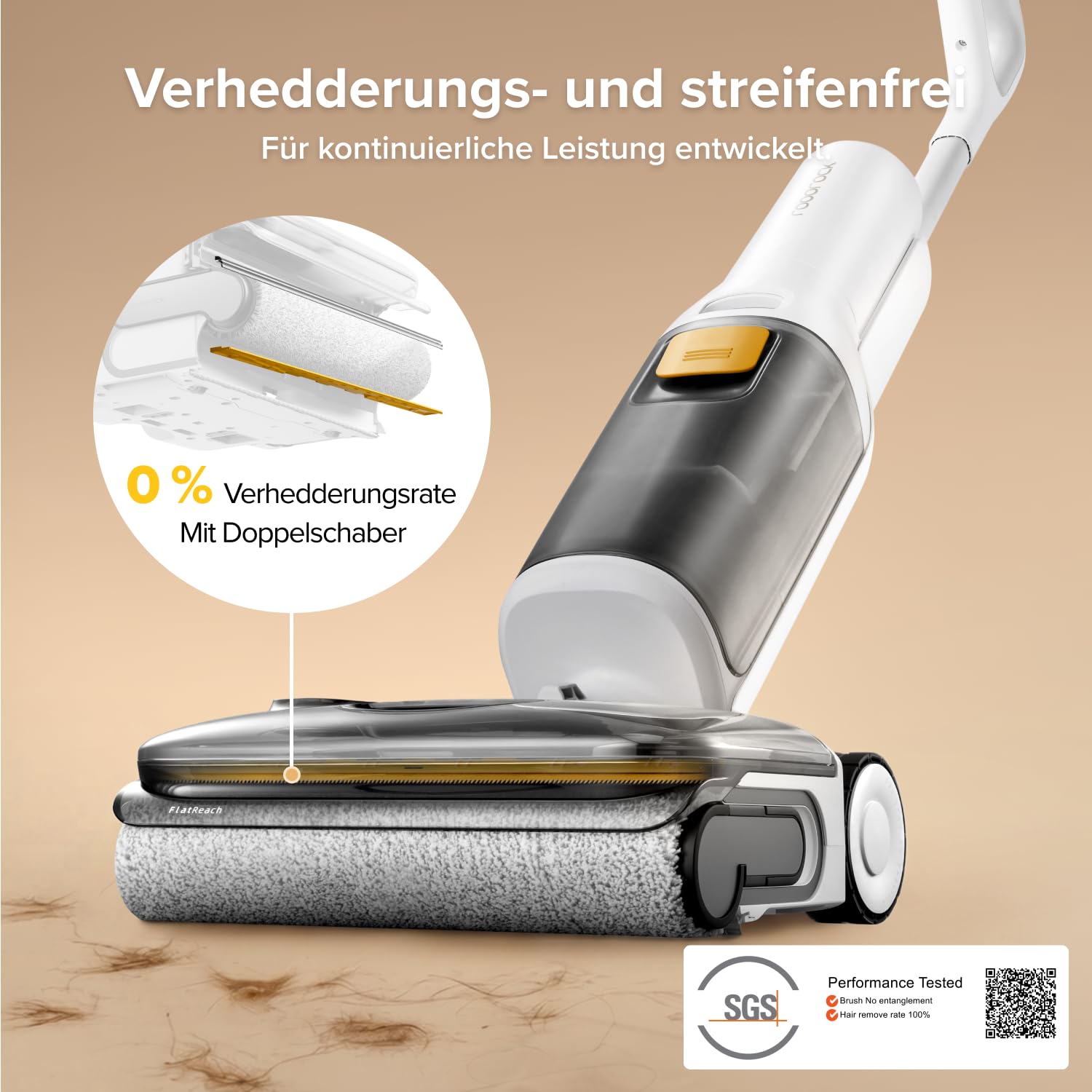 roborock F25 GT Gen 2 Nass Trockensauger, 180° Lay-Flat Saugwischer, 90°C Hochtemperatur Selbstreinigung, 20.000 Pa Akku Staubsauger mit Wischfunktion, Wischsauger Kabellos Anti-Tangle für HarteBoden