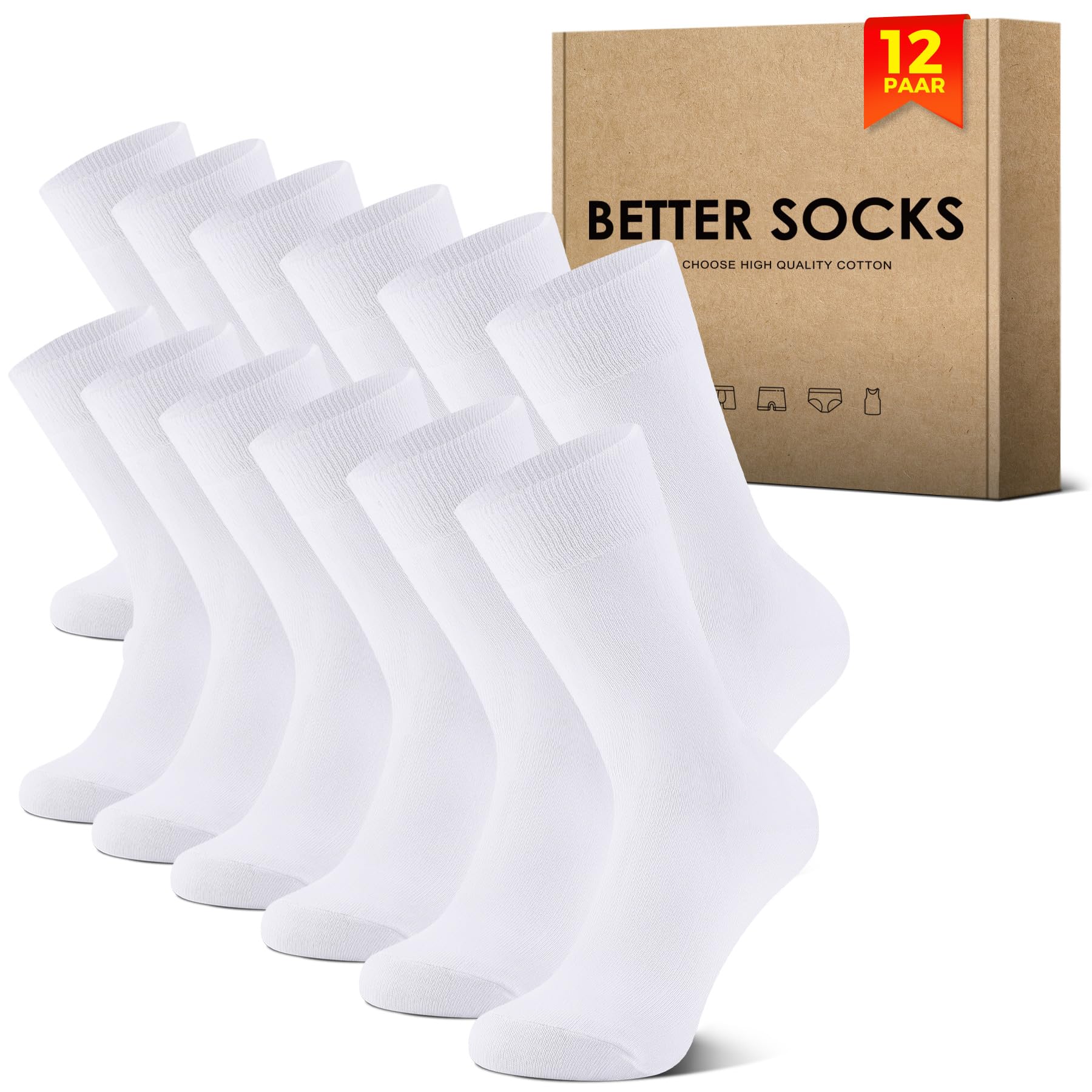 NUOZA Socken Herren 12 paar Sportsocken Baumwolle Business Socken Lange Atmungsaktive Socks Schwarz/Weiße