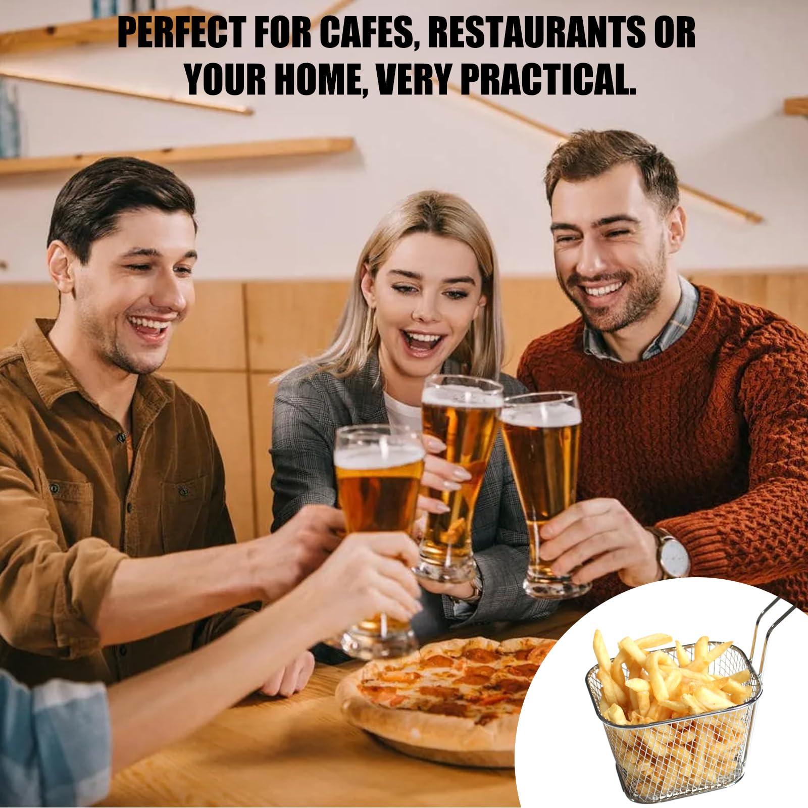 12 cestini per patatine fritte, in acciaio inox, piccoli cestini da portata con manico, mini cestini per patatine fritte, gamberetti, anelli di cipolla e snack