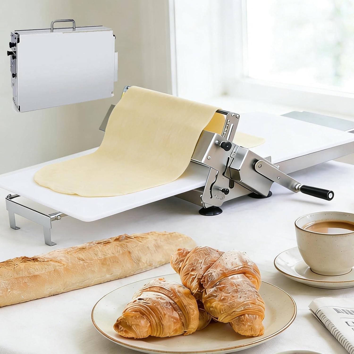 Sfogliatrice per Pasta Professionale Regolabile 0-25mm, Type 300 – Macchina Manuale Pieghevole per Pasta Sfoglia, Fresca e Fondant – Rullo con Manovella per Cucina e Pasticceria