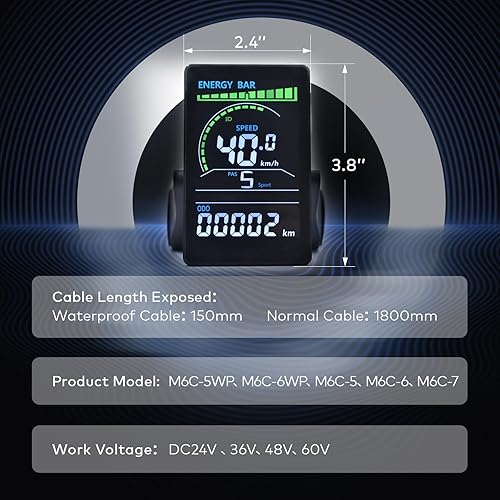 Miniatura 7 de Pantalla Ebike, protocolo UART No. 2, 24 V-60 V, computadora de ciclismo acrílica colorida con puerto de carga para dispositivos móviles, pantalla