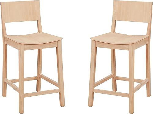Linon Juego de 2 taburetes Benton Solid Rubberwood MidCentury sin terminar, altura de mostrador