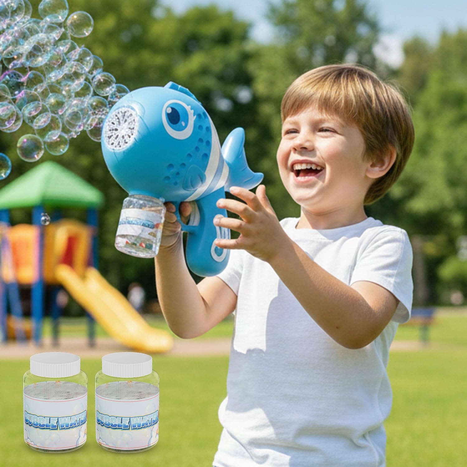 Lifelong Cuppy Rechargeable Clown Fish Automatic Bubble Gun Toy for Kids with Lights, Electric Bubble Machine, 2 Bubble Solutions, Longer Fun Time, Type C Charging, Best Gift Toy for Kids (Blue)-image-32