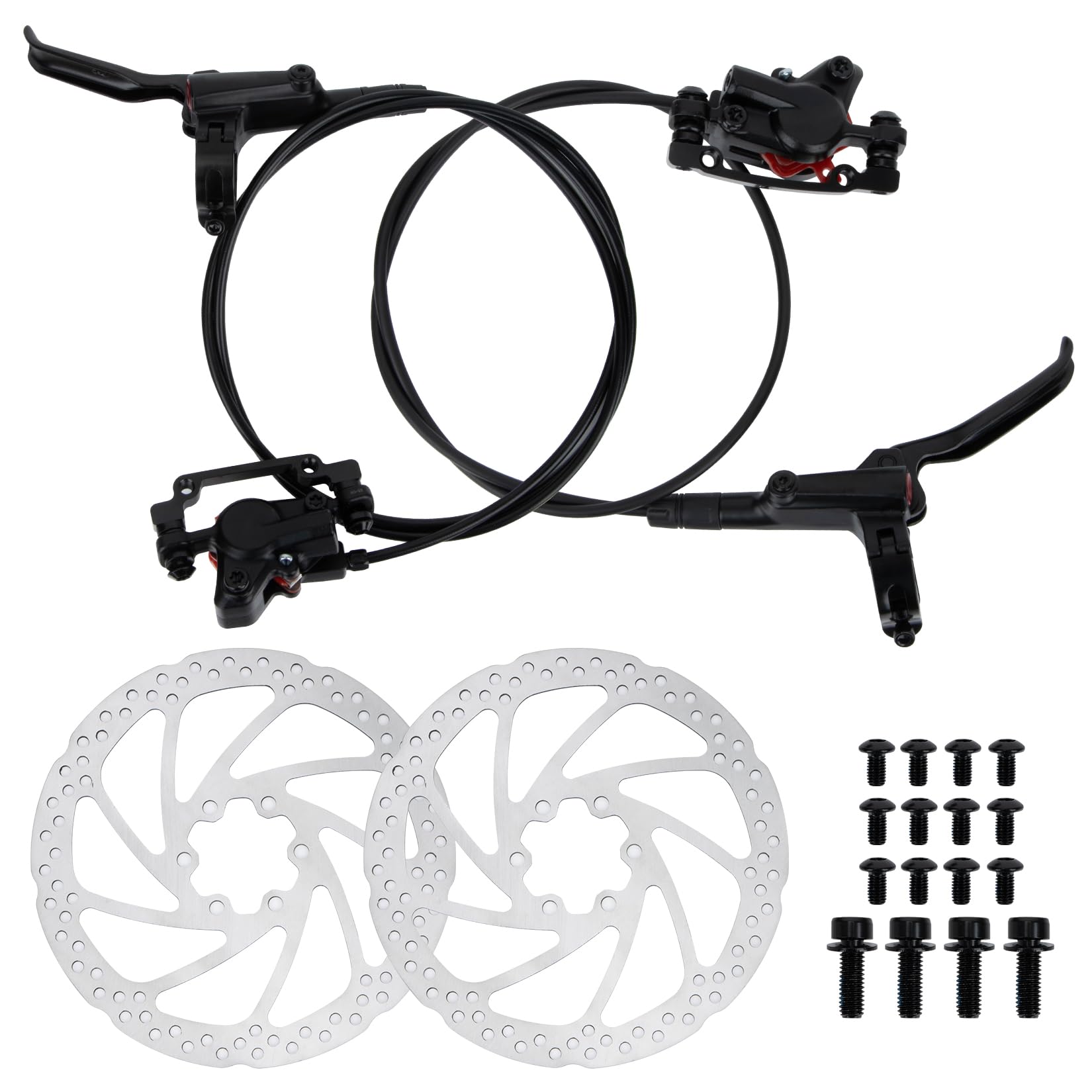 PSLER MTB Bike Disc Brake Set Hydraulic Disc Brake Kit with 160mm Rotors,Left Rear Right Front Brake Aluminum Calipers Levers for Mountain Bike Road Bike E-Bike Fat Bike
