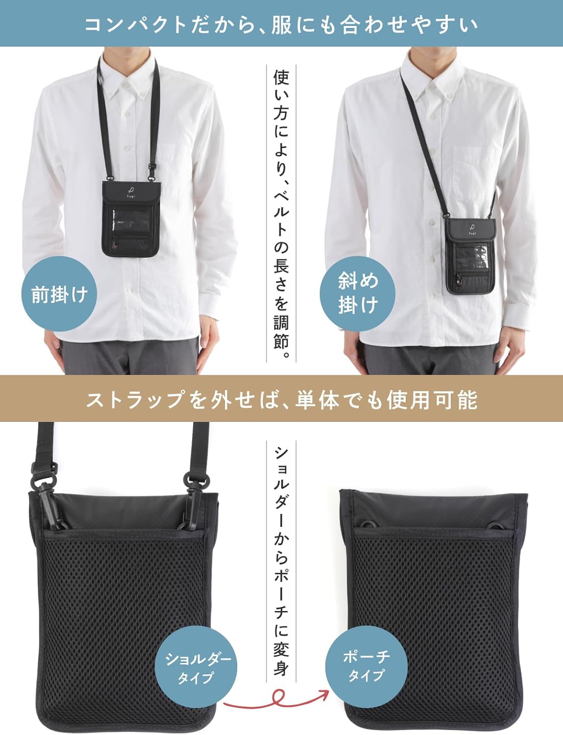 [fugl] 【るるぶ掲載ｘ2層のスキミング防止構造】 パスポートケース 首下げ セキュリティポーチ スキミング防止 便利グッズ 海外旅行