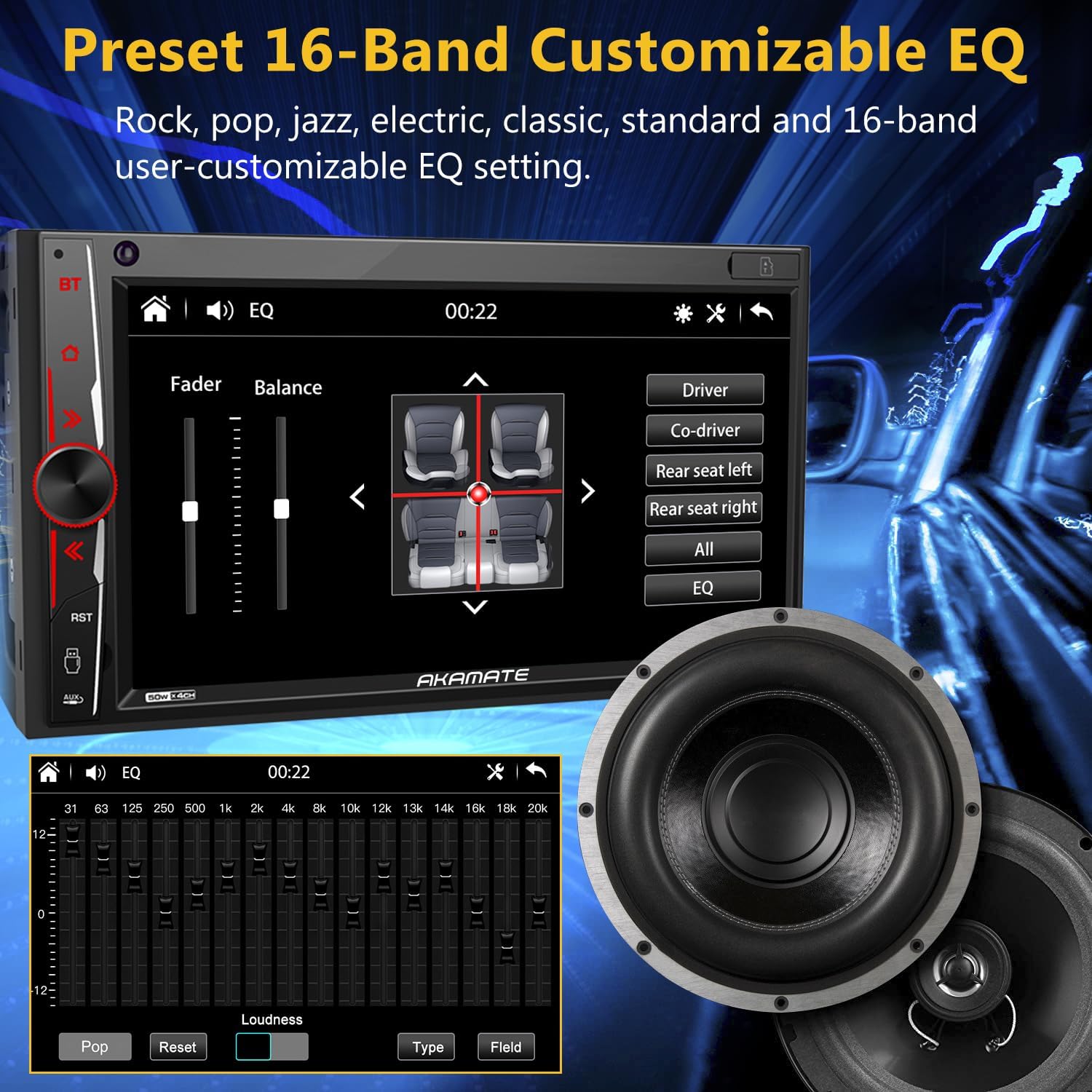 16-Band Customizable EQ settings interface