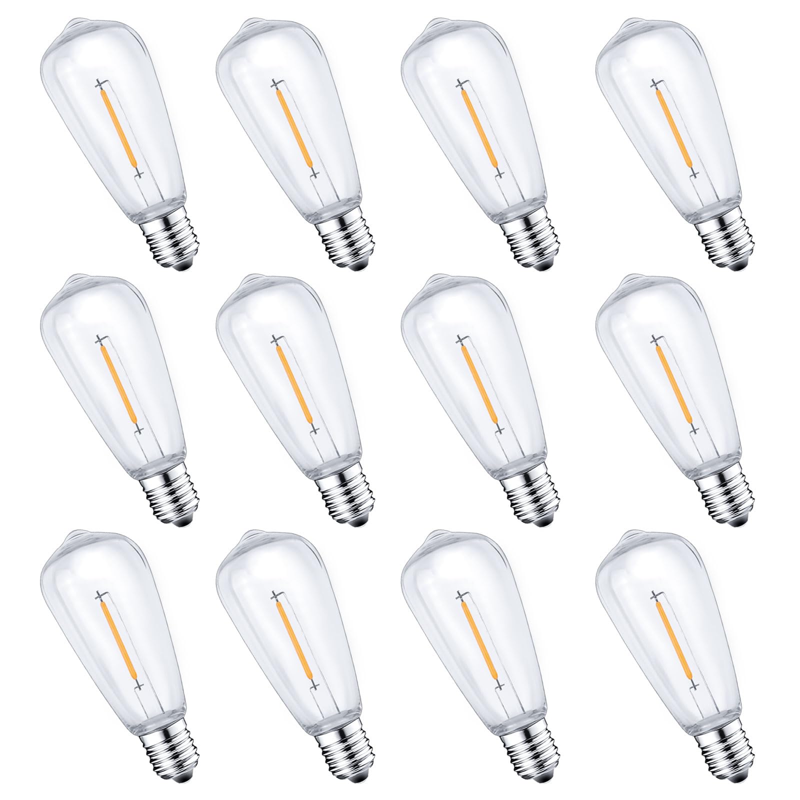 12Pack E17 LED Bulbs ST40 Replacement Light Bulbs, 0.6Watt Per Bulb, Waterproof Shatterproof Dimmable LED Replacement Bulbs for Indoor Outdoor Patio Wedding ST40 String Lights, Warm White, 2700K