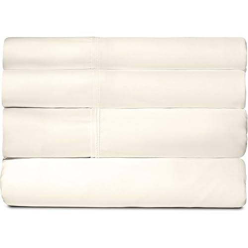 SHEEX - Active Comfort Cooling Sheets Set (King/California King) Parchment - Moisture Wicking - 1 Flat Cooling Sheet, 1 Fitted Cooling Sheet, 2 Cooling Pillow Covers - Wrinkle Free - Sleep Aid