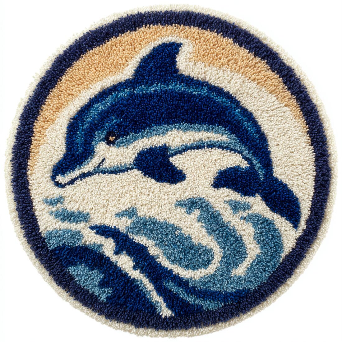 Rqwybcaxn DIY Rug Latch Hook Kits for Teens Animal Needlework Kit Cartoon Dolphin 80x80cm Round Easy Pattern Floor Mat Study Handmade Art
