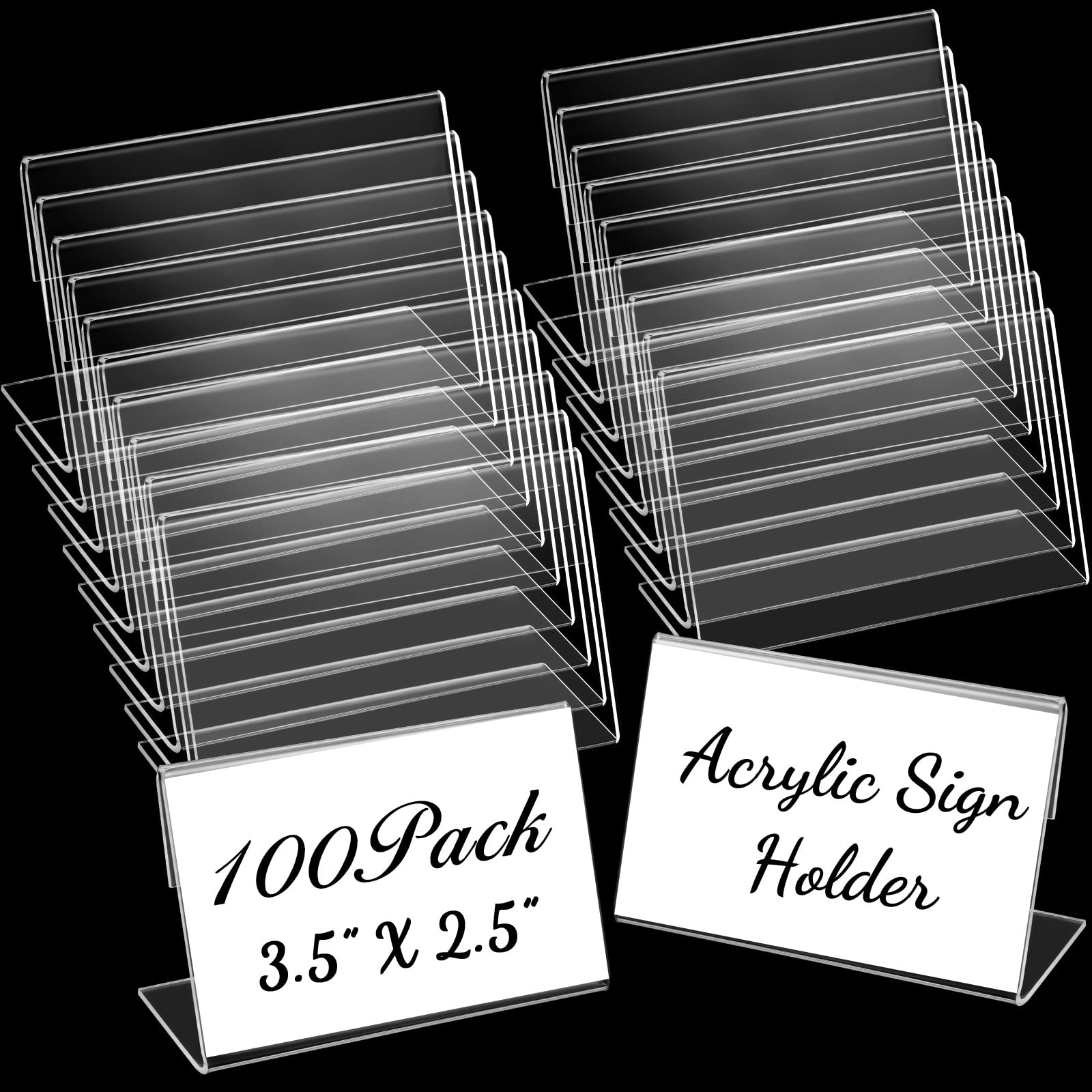Vicenpal 8,9 x 6,3 cm, supporto per cartelli in acrilico inclinato sul retro, trasparente, supporto per foto, supporto in acrilico a forma di L, per ufficio, negozio, ristorante, orizzontale (100