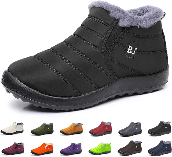 Snow Boots for Women Men Winter Boots Fur Lined Warm Comfortable Ankle Booties Waterproof Anti-Slip Lightweight Outdoor Shoes Black