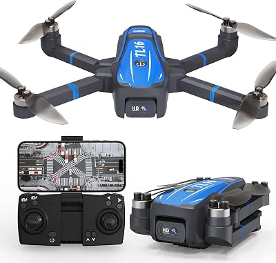 Toladrone TL16 Drone con Cámara 4K HD para Adultos, Posicionamiento de Flujo Óptico Dron con Motor sin Escobillas Drones para Principiantes Plegable RC Quadcopter, Azul