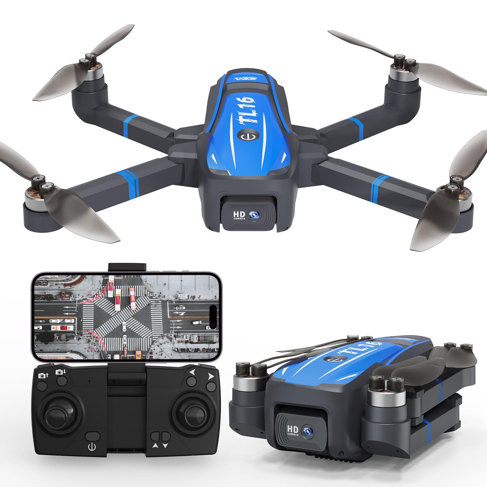 Toladrone TL16 Drone con Telecamera 4K per Adulti, Posizionamento Ottico del Flusso Motore Senza Spazzole Controllo Gestuale Droni per Principianti Quadcopter RC Pieghevole, Blu