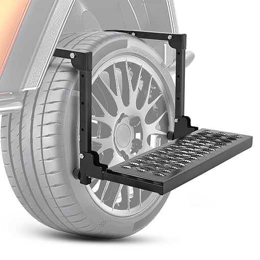Nilight Folding Heavy Duty Tire Step for Truck, SUV and RV, Non-Slip Steel Surface, Adjustable to Fit Tire from 10” to 14” Rated up to 350 Lbs,Easy to Install and Adjust Black