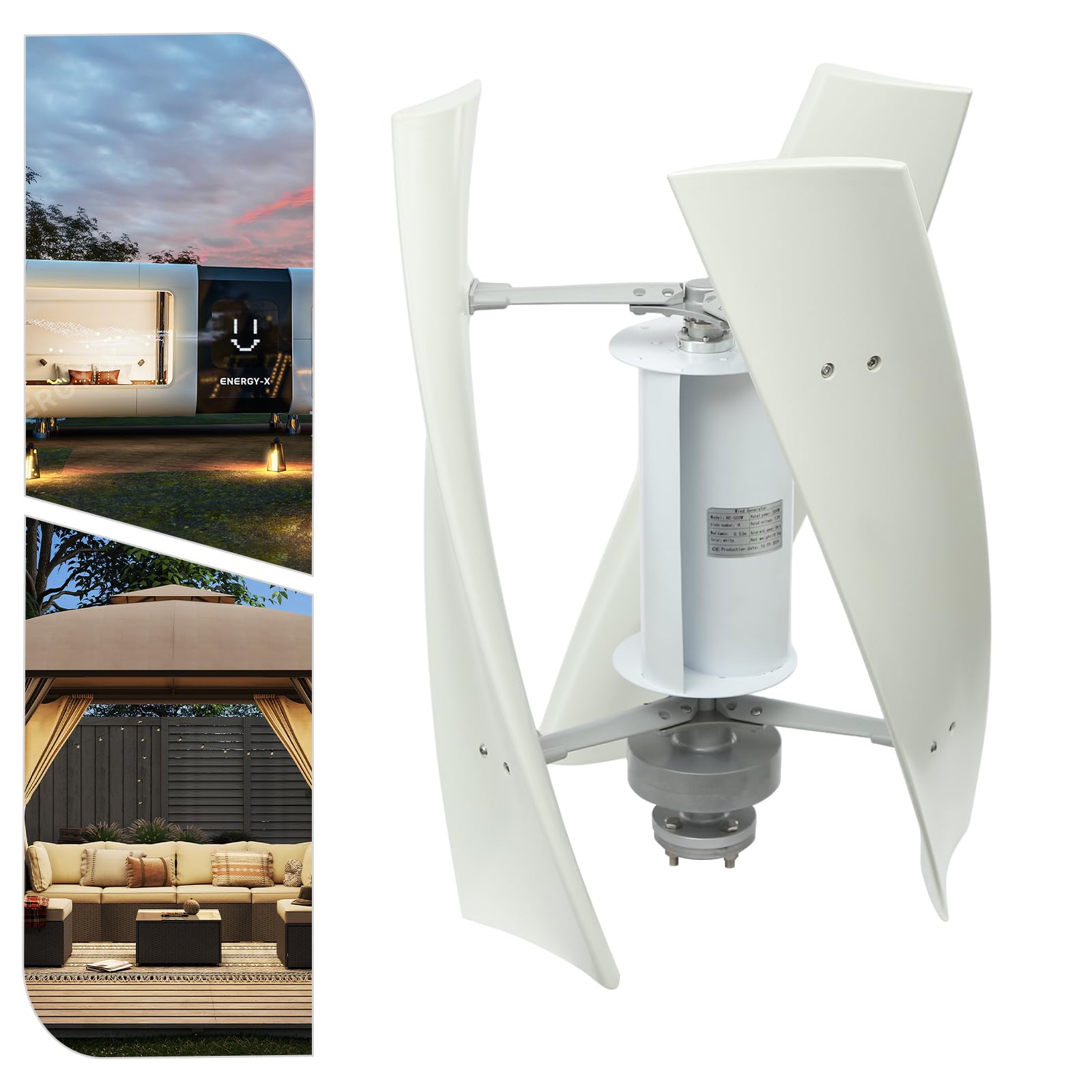 100W Vertikaler Windturbinen-Generator 12V mit Permanentmagnet-Rotor, Windkraftanlage mit 4 Nylonfaser-Blättern und 30 dB, für Boote und Pavillons