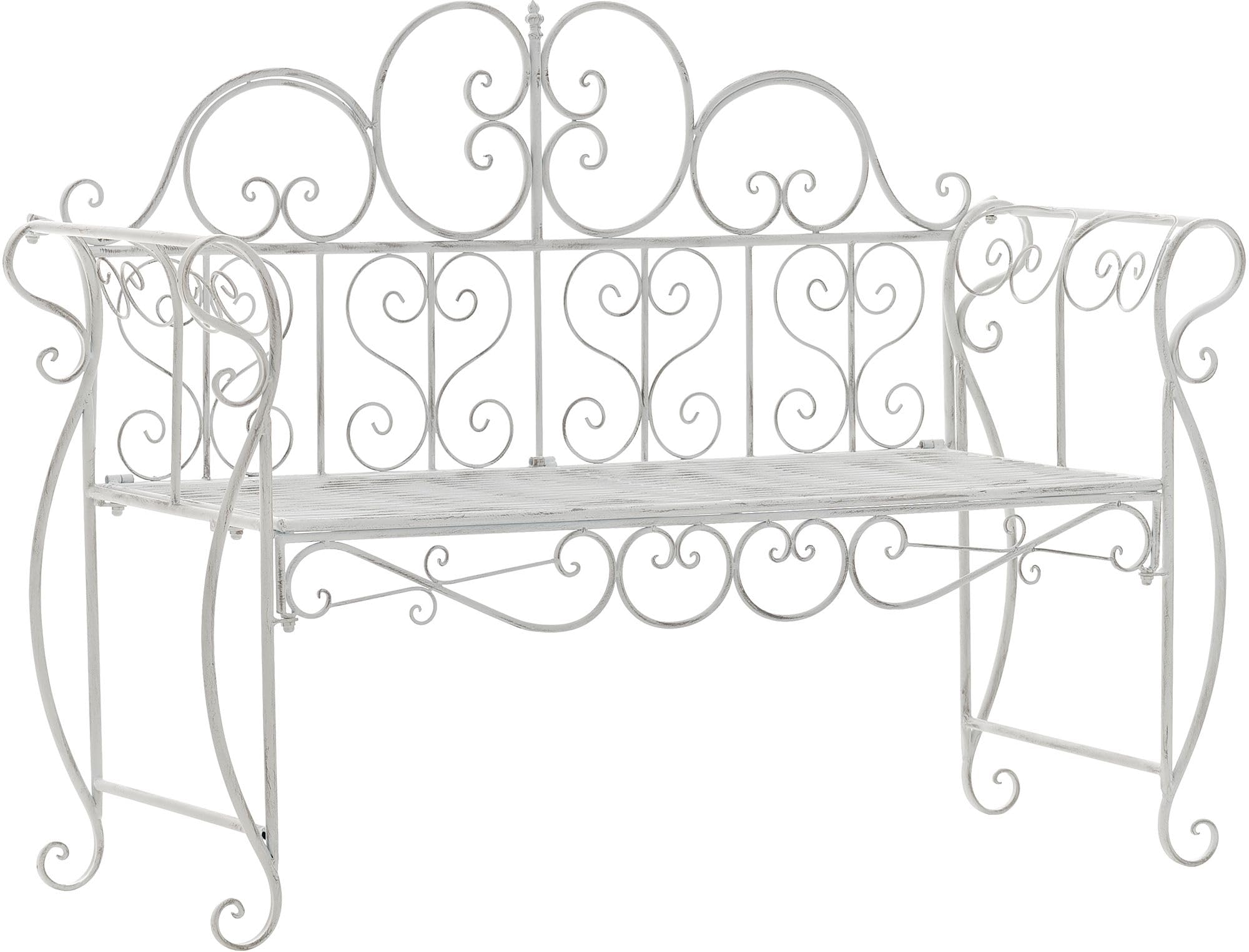 CLP Panchina da Giardino Minna, panchina in Metallo Stile Liberty Romantico con braccioli, Giardino, terrazza e Balcone, Portata 180 kg, Colore:Antico Bianco