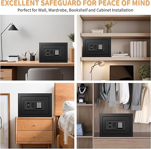 Miniatura 9 de Caja de seguridad ignífuga antirrobo con teclado digital, llaves de repuesto y estante extraíble, caja fuerte personal para dinero en el hogar,