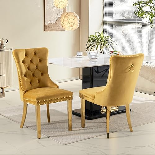 Miniatura 32 de SoarFlash Juego de 6 sillas de comedor de terciopelo, silla lateral de respaldo alto, silla lateral moderna tapizada de alta gama con capitoné y