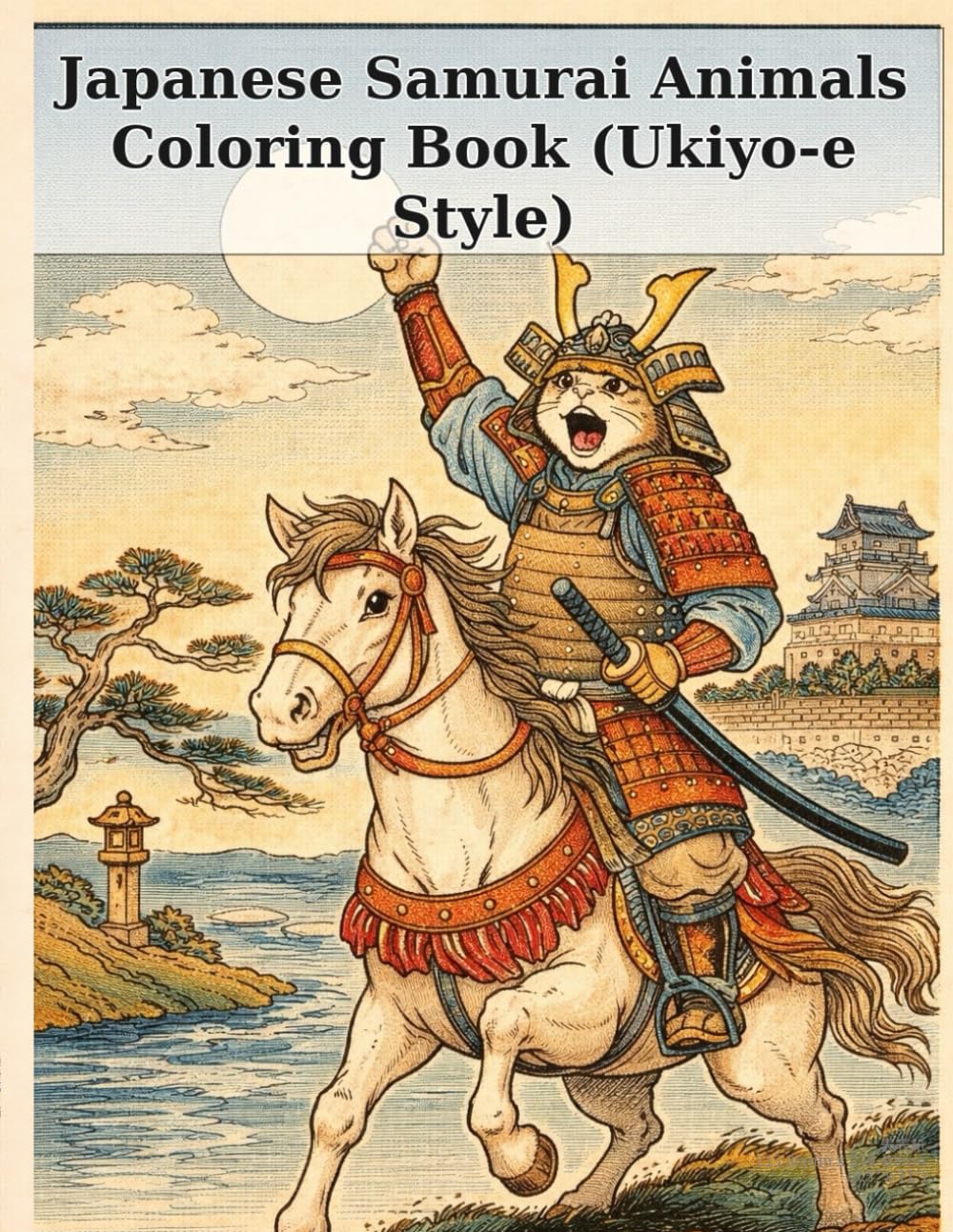 Japanese Samurai Animals Coloring Book (Ukiyo-e Style): Traditional Japanese Line Art Featuring Samurai, Craftsmen, Shrines and Festivals