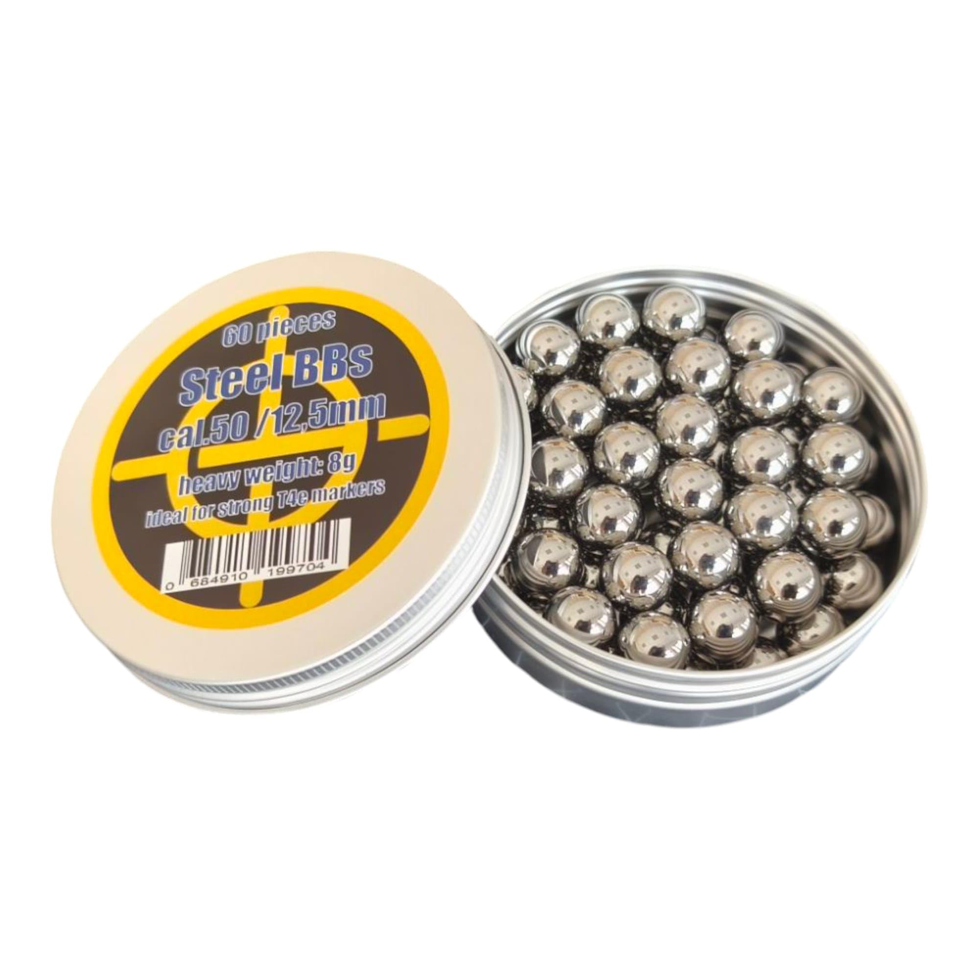 SMB 60x Steel BBS Cal.50 (12.5 mm) Chrome Steel Balls for HDR50, HDP50 and Other Strong Cal. 50 T4e Markers