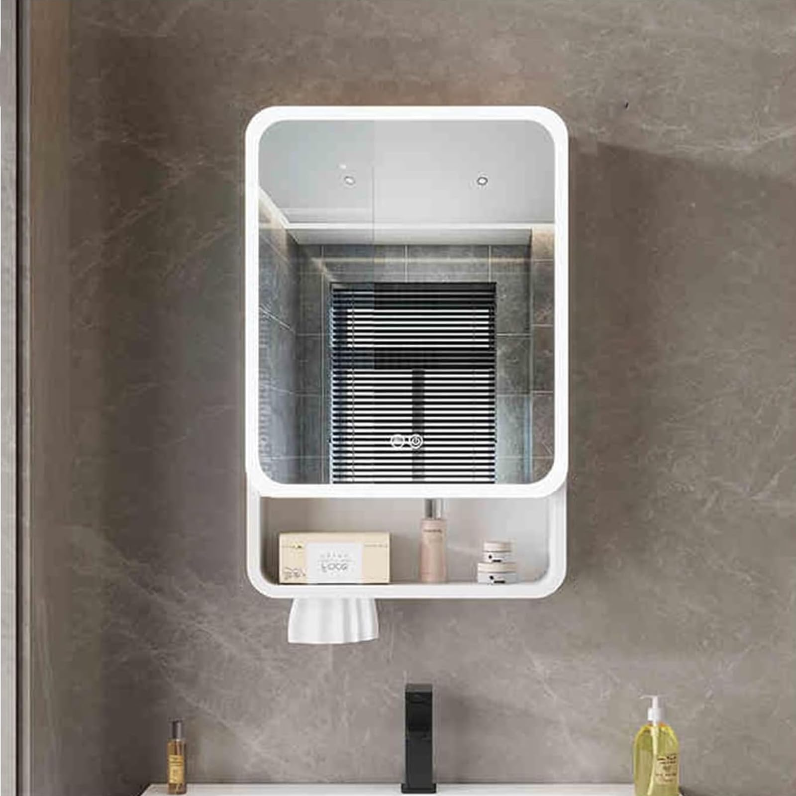 FGXHHS Illuminated Rectangle Cabinet - Touch Control, Anti-Fog, Aluminum Alloy, Wall-Mounted Storage Wardrobe for Stylish Bathrooms