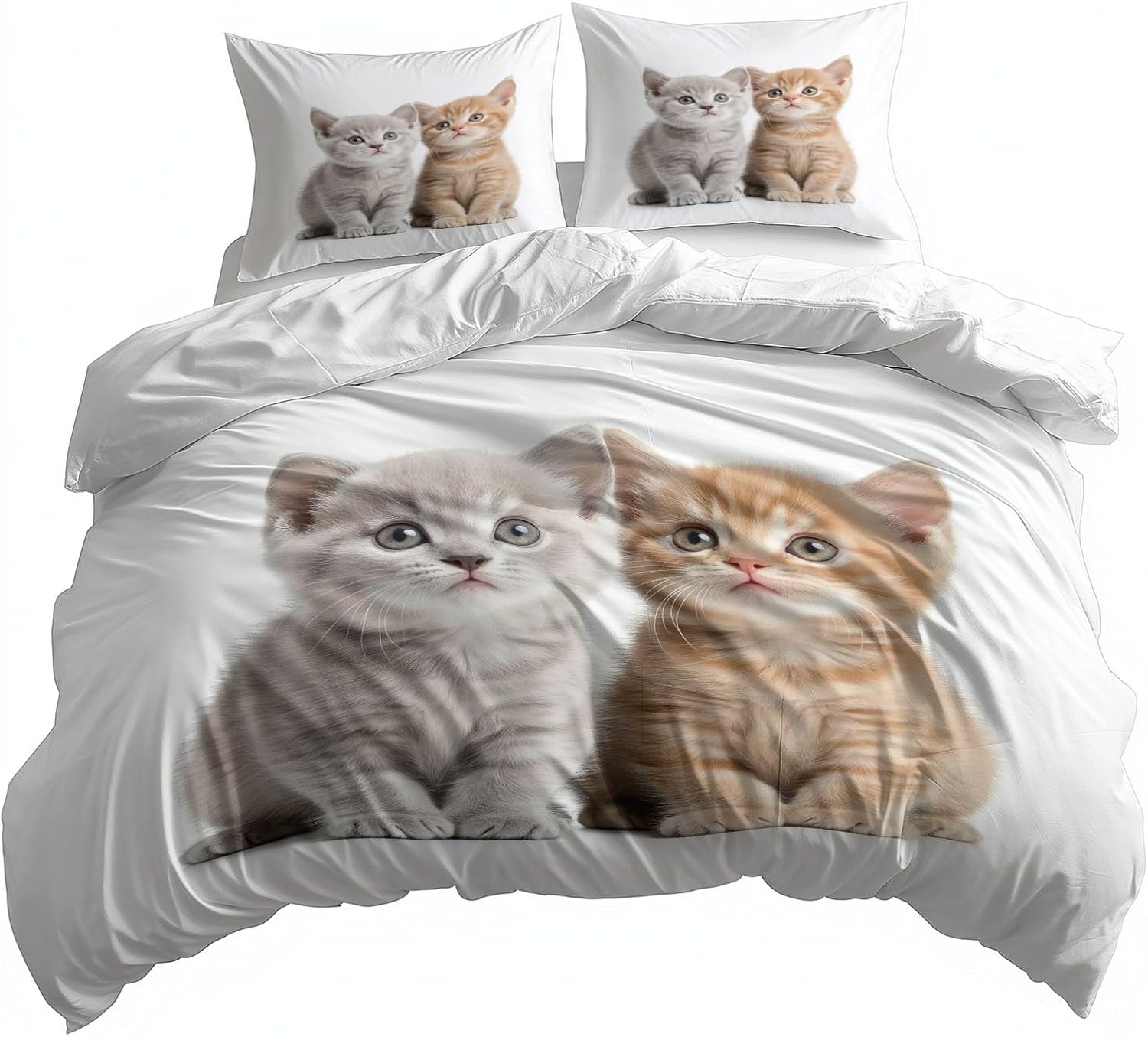 Cute Kitten Duvet Cover Set Pet Cat Bedding Sets Soft Microfiber Duvet Cover Emperor Size 290x235 cm 3D Quilt Cover with Zipper Closure and 2 Pillowcases b.8619