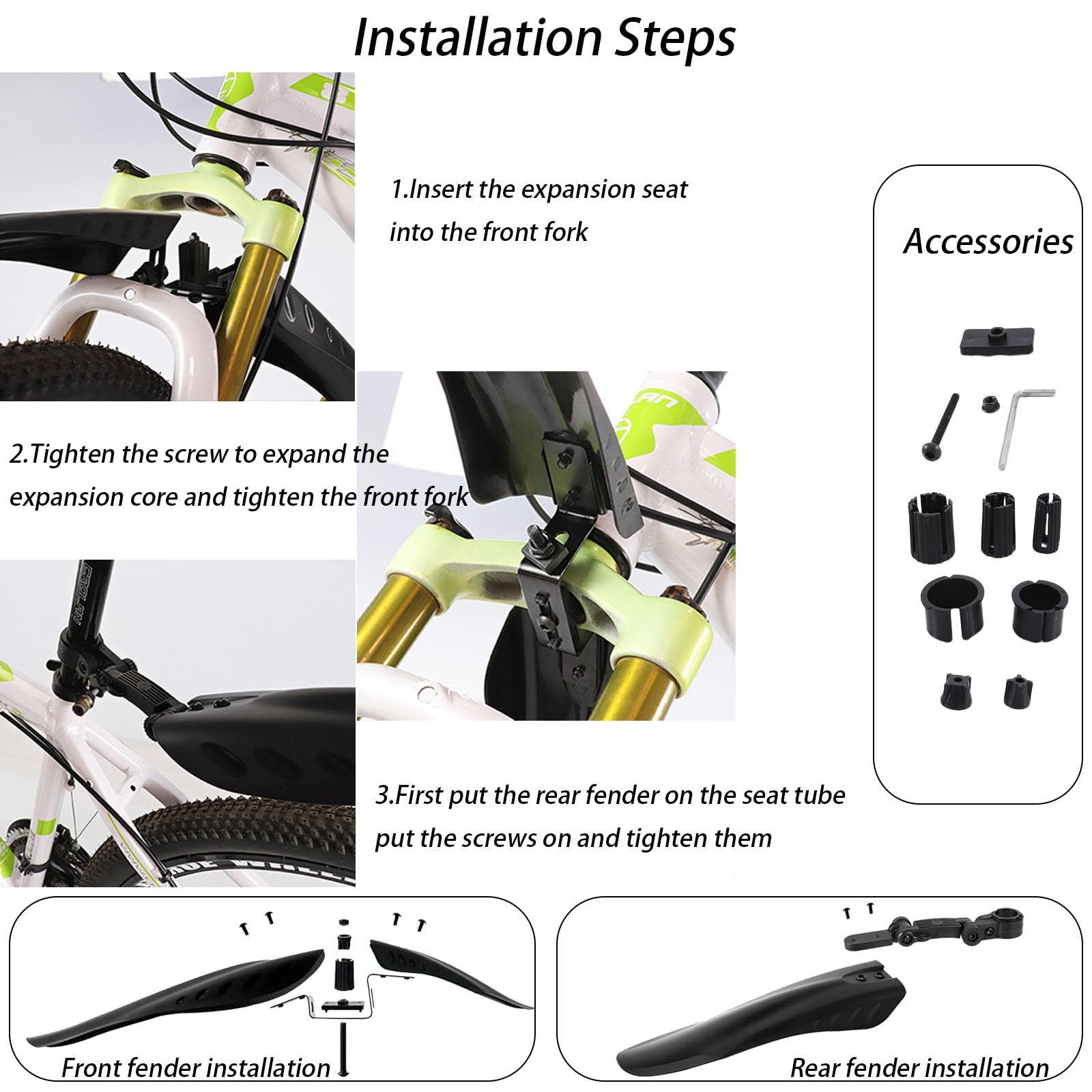 Quixotical Bicycle Mudguards, Adjustable Bicycle Fenders, Portable Front and Rear Mud Guards - Image 4